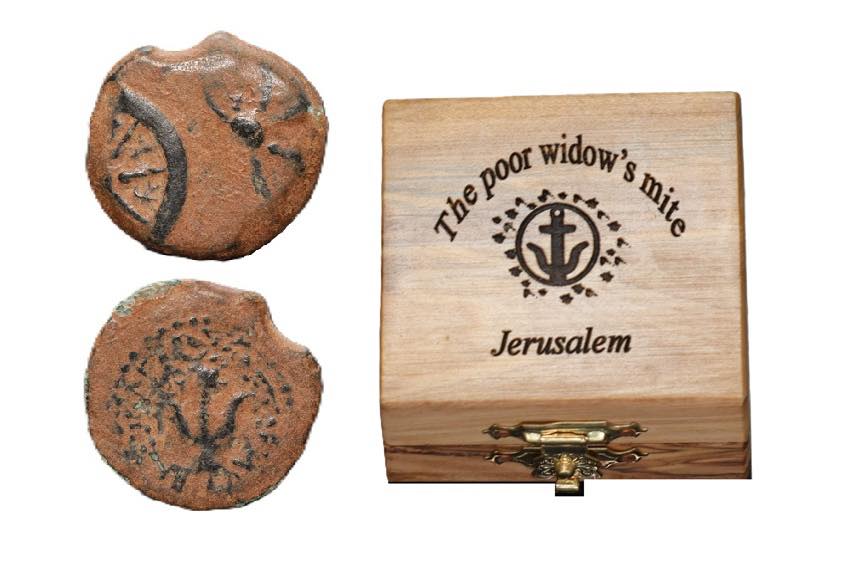 Ancient Bronze Widow’s Mite – Rare Double-Struck Coin from Jerusalem with Olive Wood Box