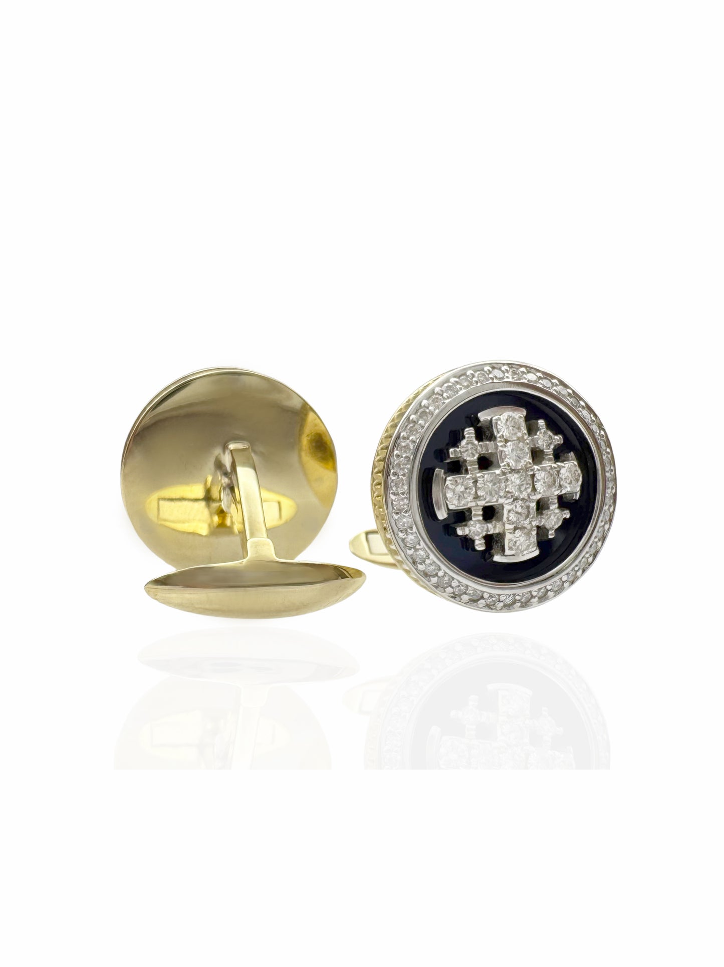 Solid 14k Gold Jerusalem Cross Cufflinks with Diamonds