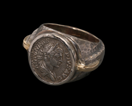 Silver Denarius of Caracalla Coin Ring – Caesar in Sterling Silver & 14K Gold