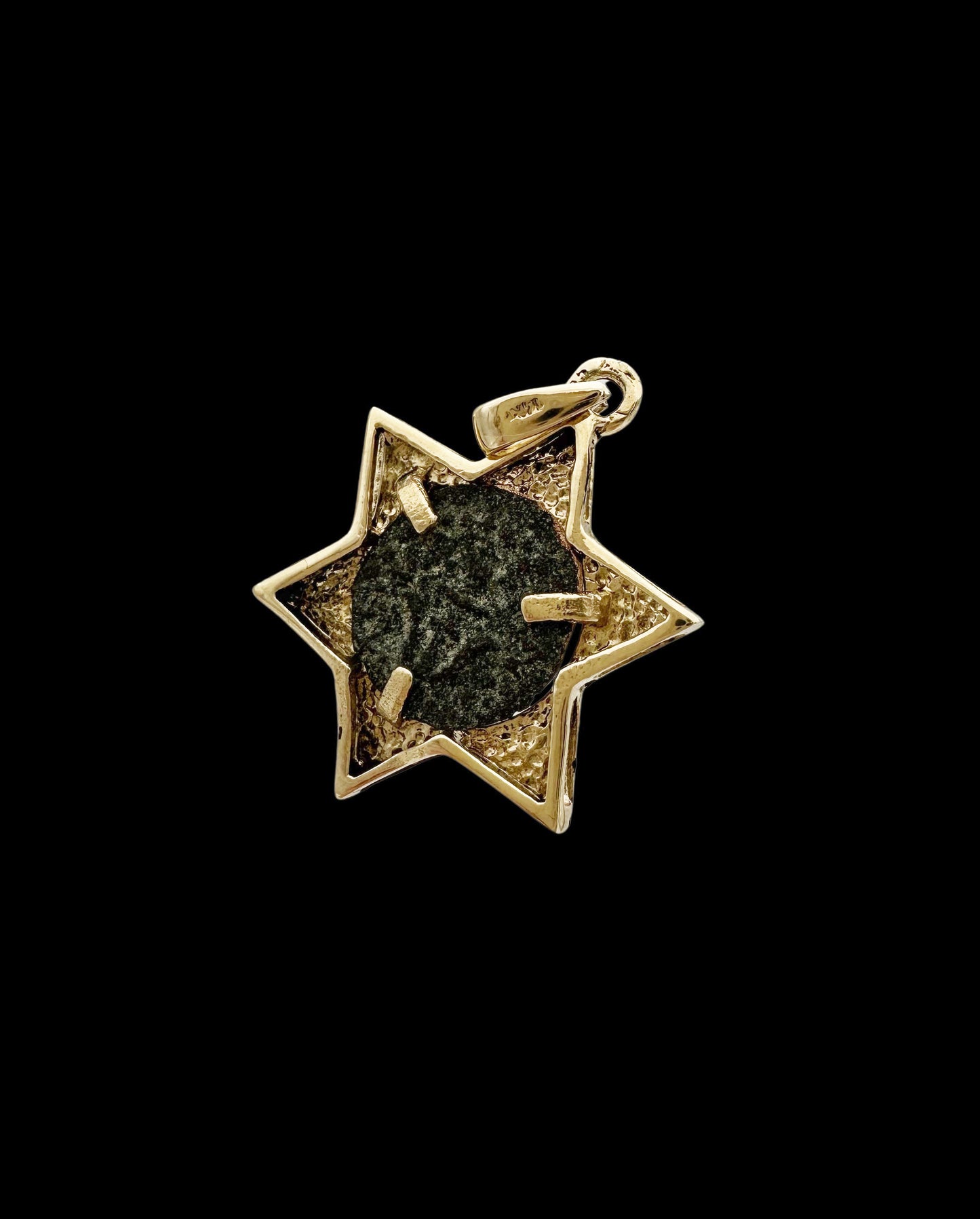 Ancient Widow’s Mite Jewish Hasmonean Coin Set in 14K Gold Magen David Star of David