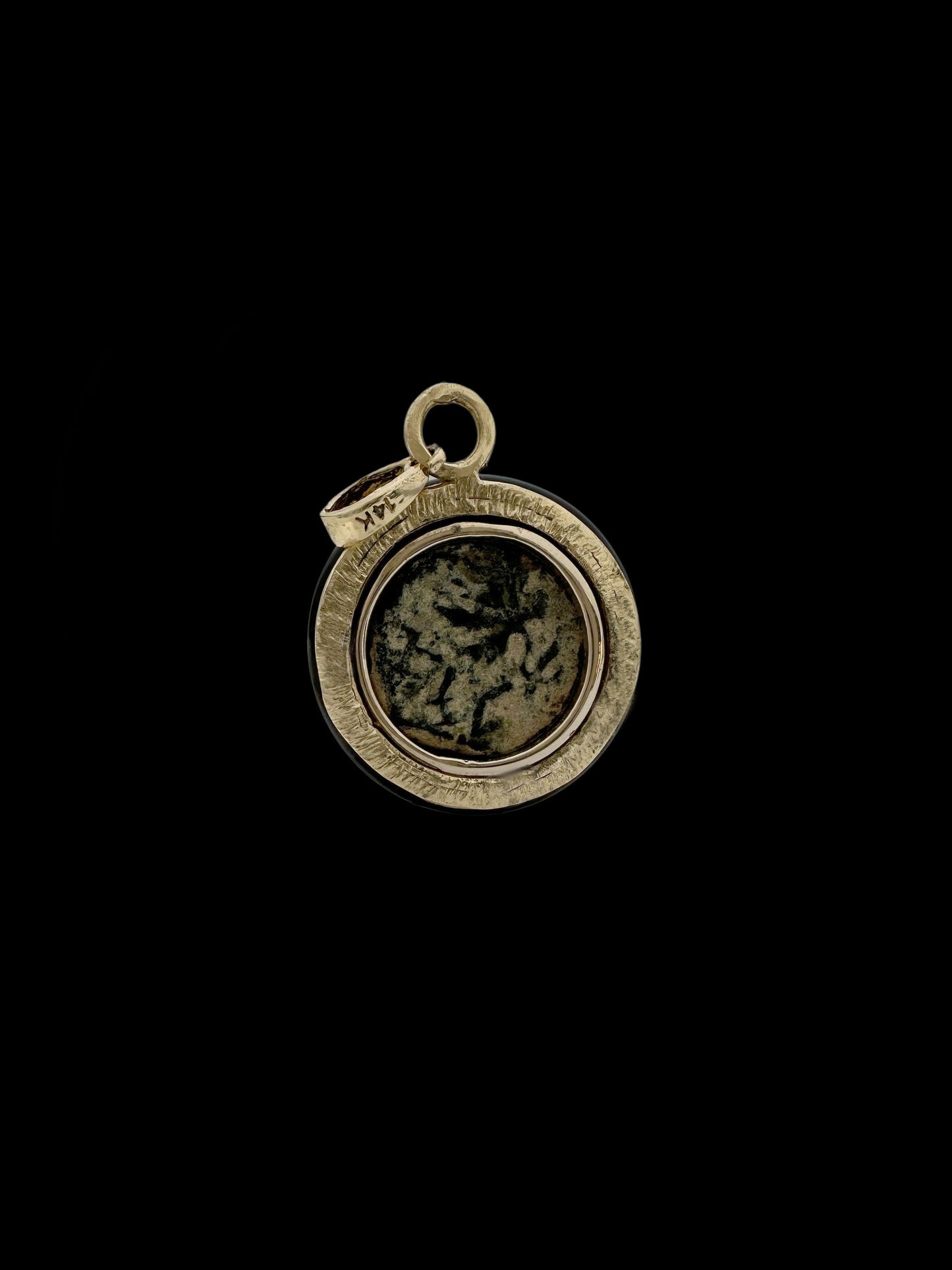 Ancient Jewish Freedom of Zion Masada Coin Set in 14K Gold & Black Onyx Pendant
