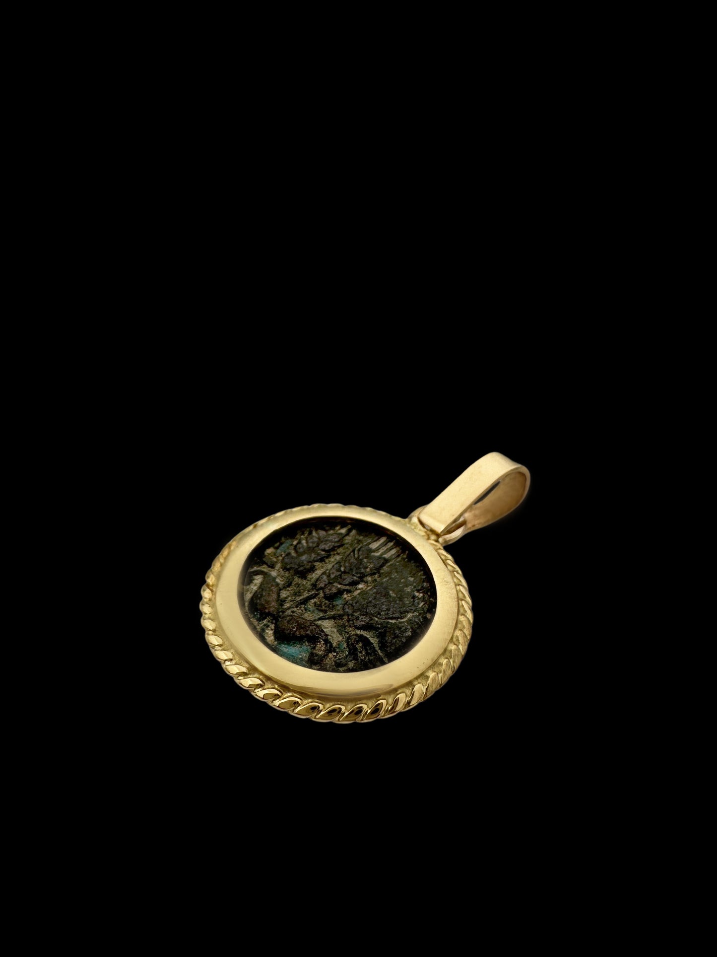 Ancient Herod Agrippa Coin Set in Woven 14K Gold Pendant