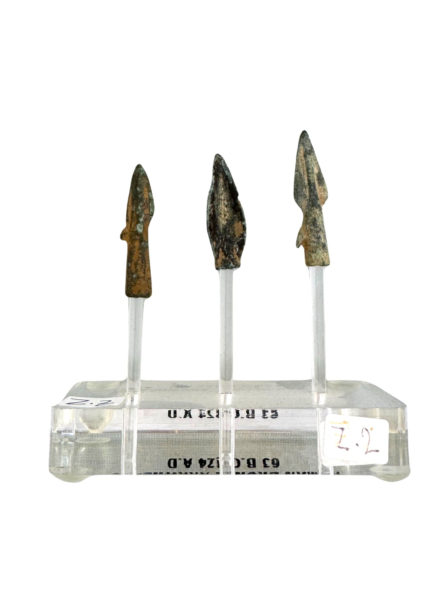 Set of three Ancient Roman Bronze Arrowheads & Display Stand