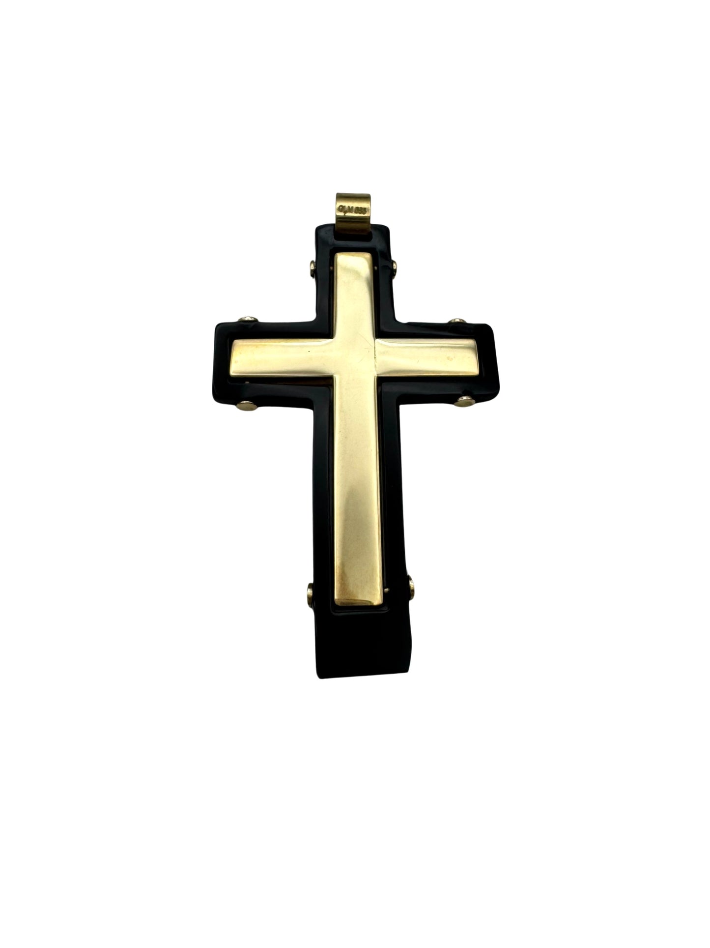 14K Gold Cross Pendant with Bakelite Frame