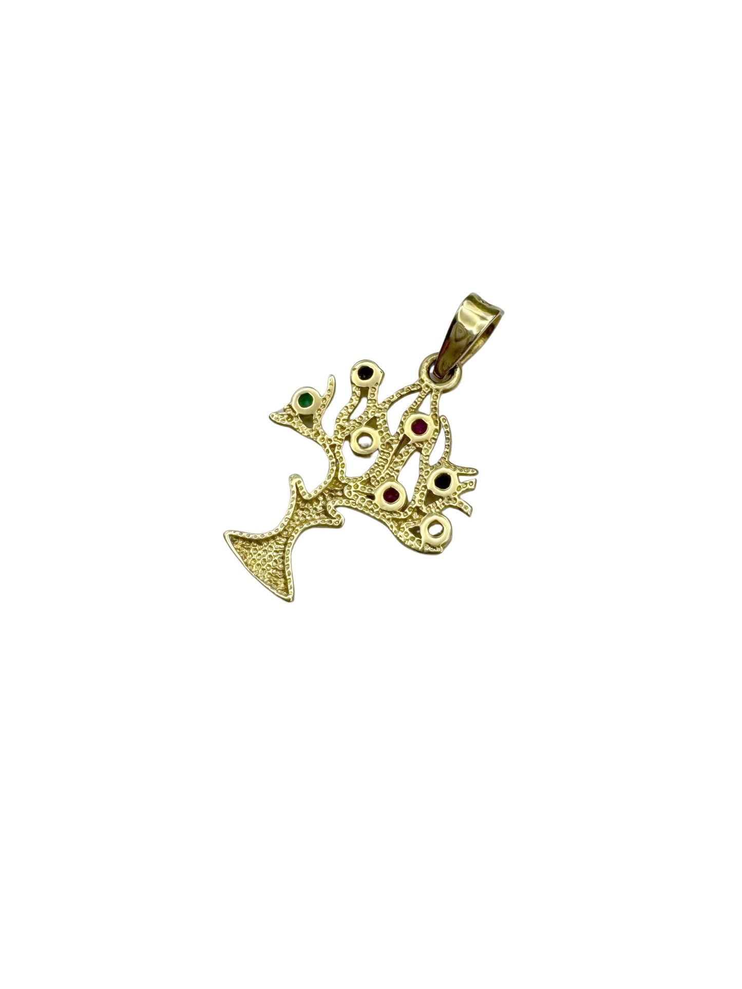 14K Gold Tree of Life Pendant with Crystals