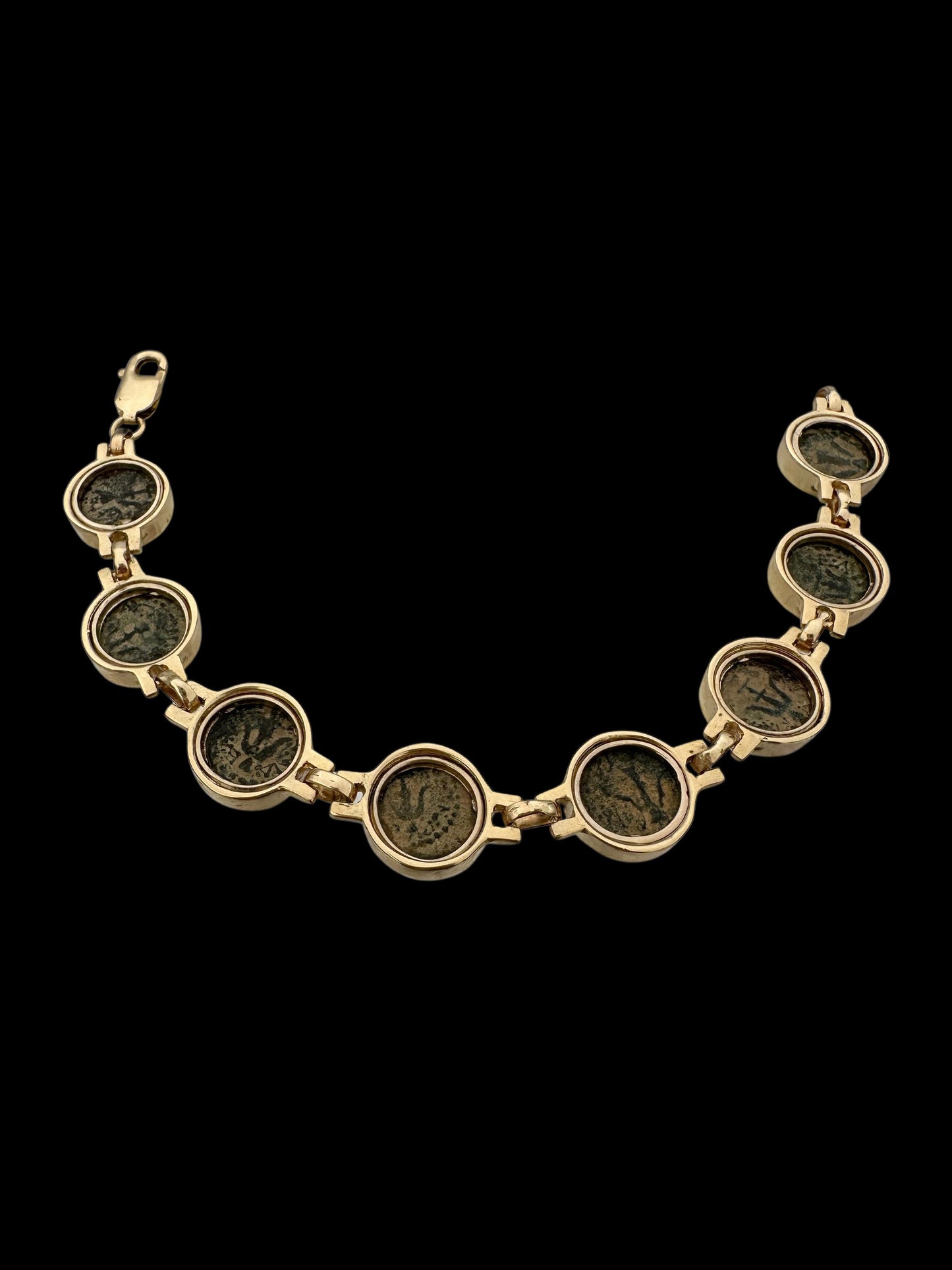Ancient Widow’s Mite Jewish Maccabean Coin Set in Heavy 14k Gold Bracelet
