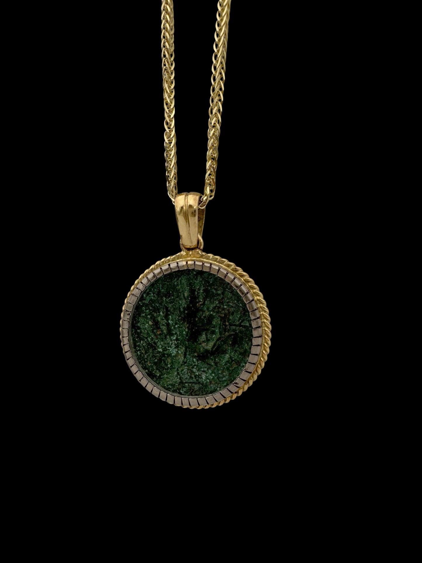 Ancient Jewish Revolt Bar Kokhba Coin set in 14K Two Tone Gold Pendant