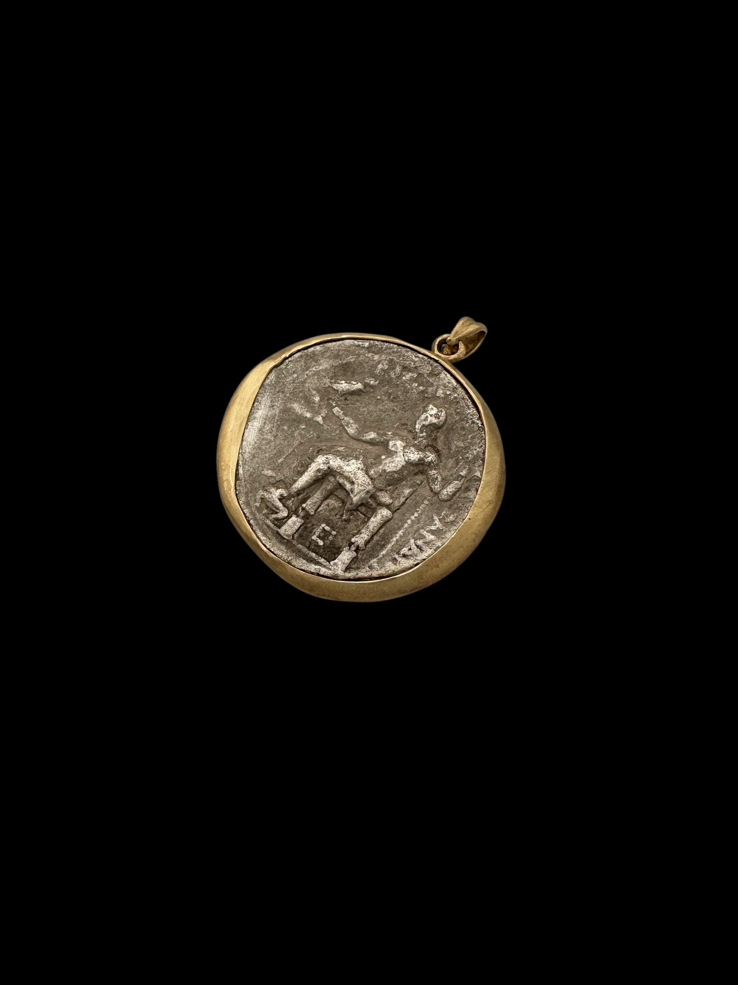 Ancient Alexander the Great Tetradrachm Coin Set in 14K Gold Pendant