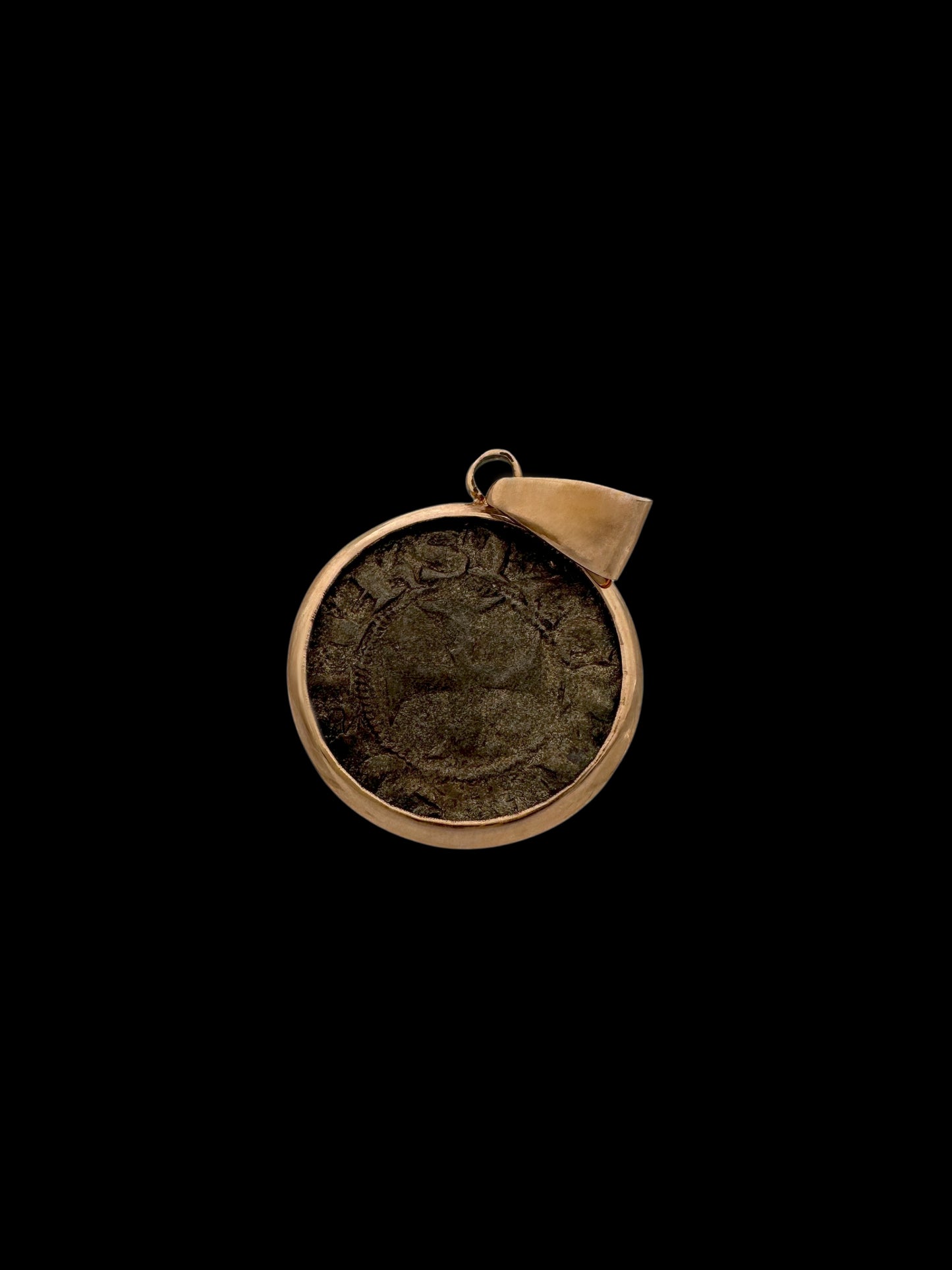 Ancient Crusader Kingdom of Jerusalem Cross Coin Set in 14k Rose Gold Pendant