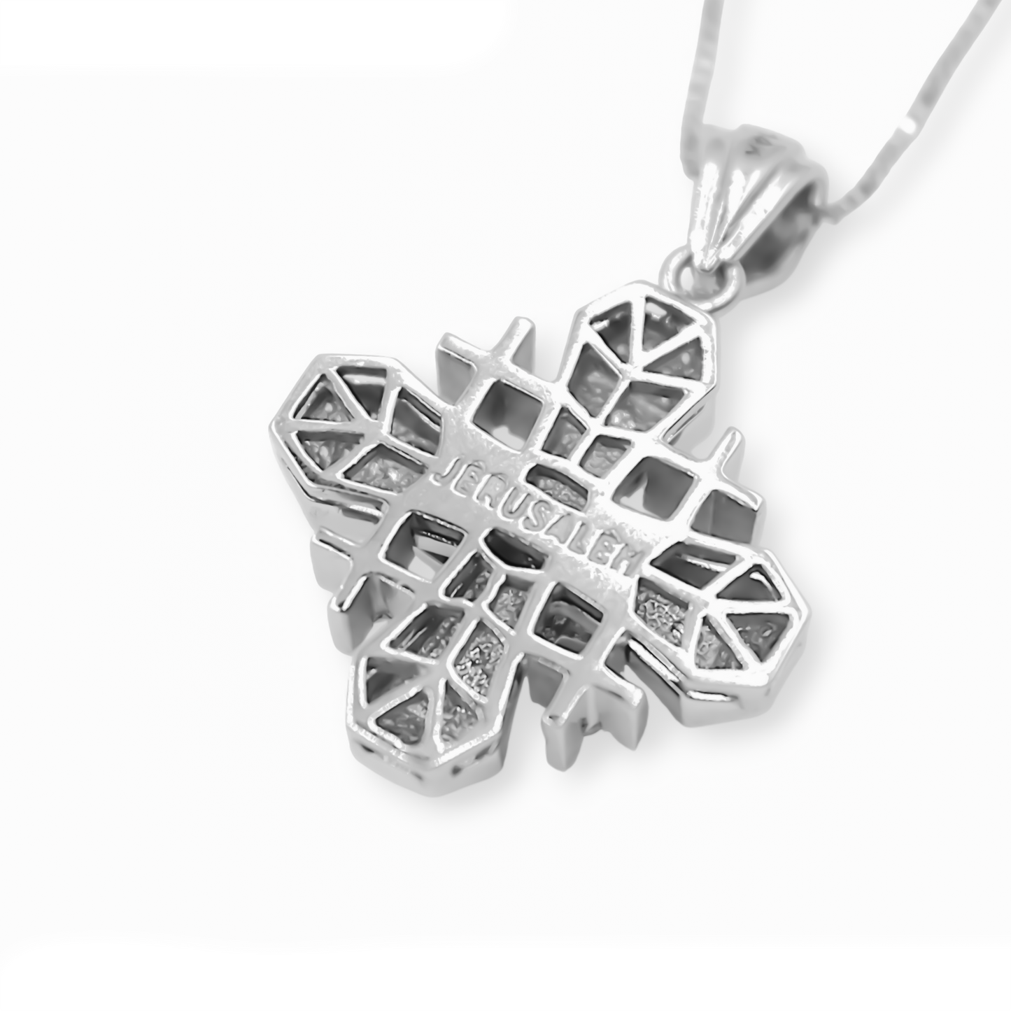 Celestial Elegance – Jerusalem Cross Pendant, 14K White Gold & 109 Diamonds”