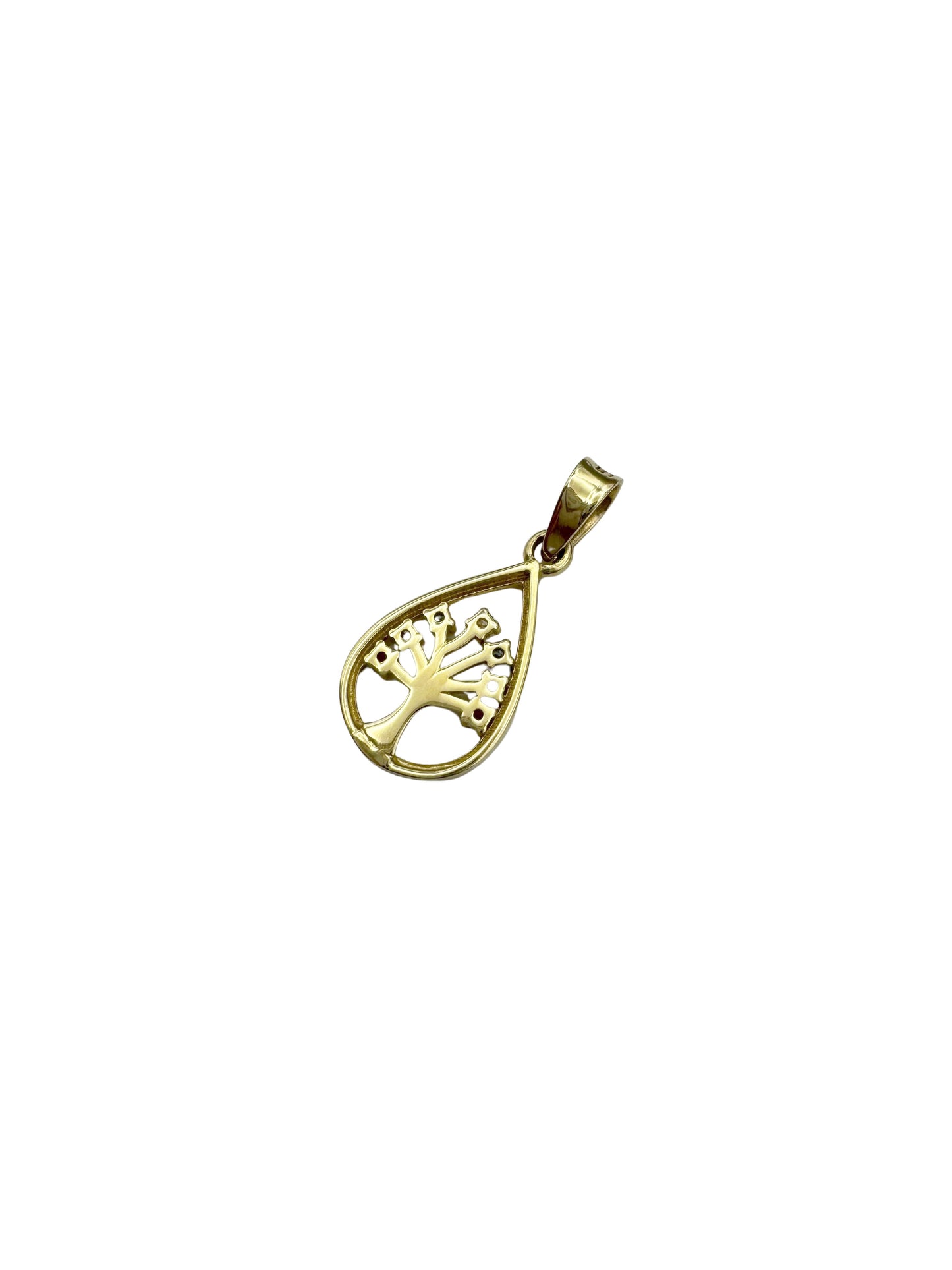 14K Gold Tree of Life Pendant with Crystals – Teardrop Design