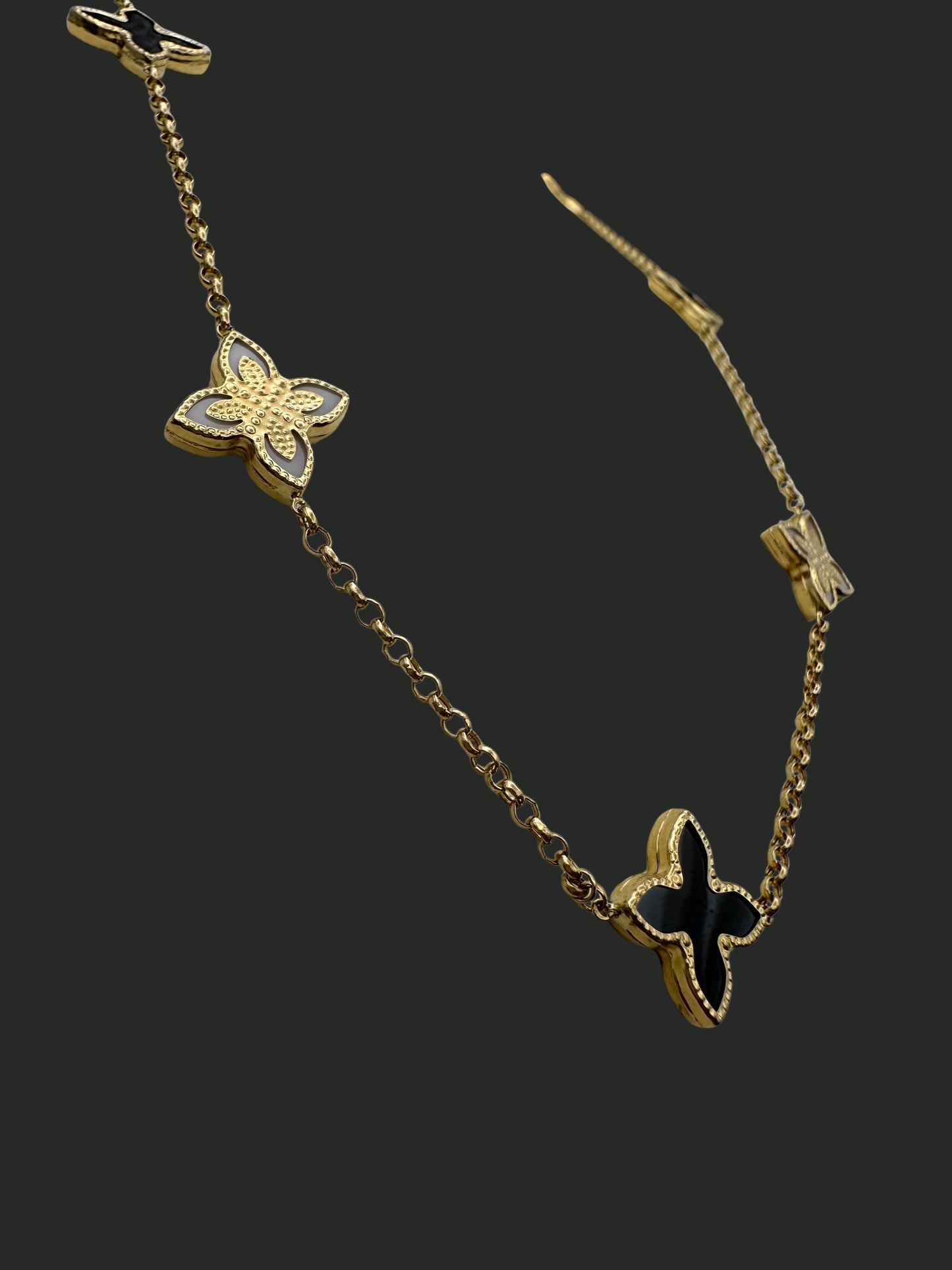 Solid 14K Gold Clover Necklace with Black Onyx & Mother of Pearl – Timeless Harmony
