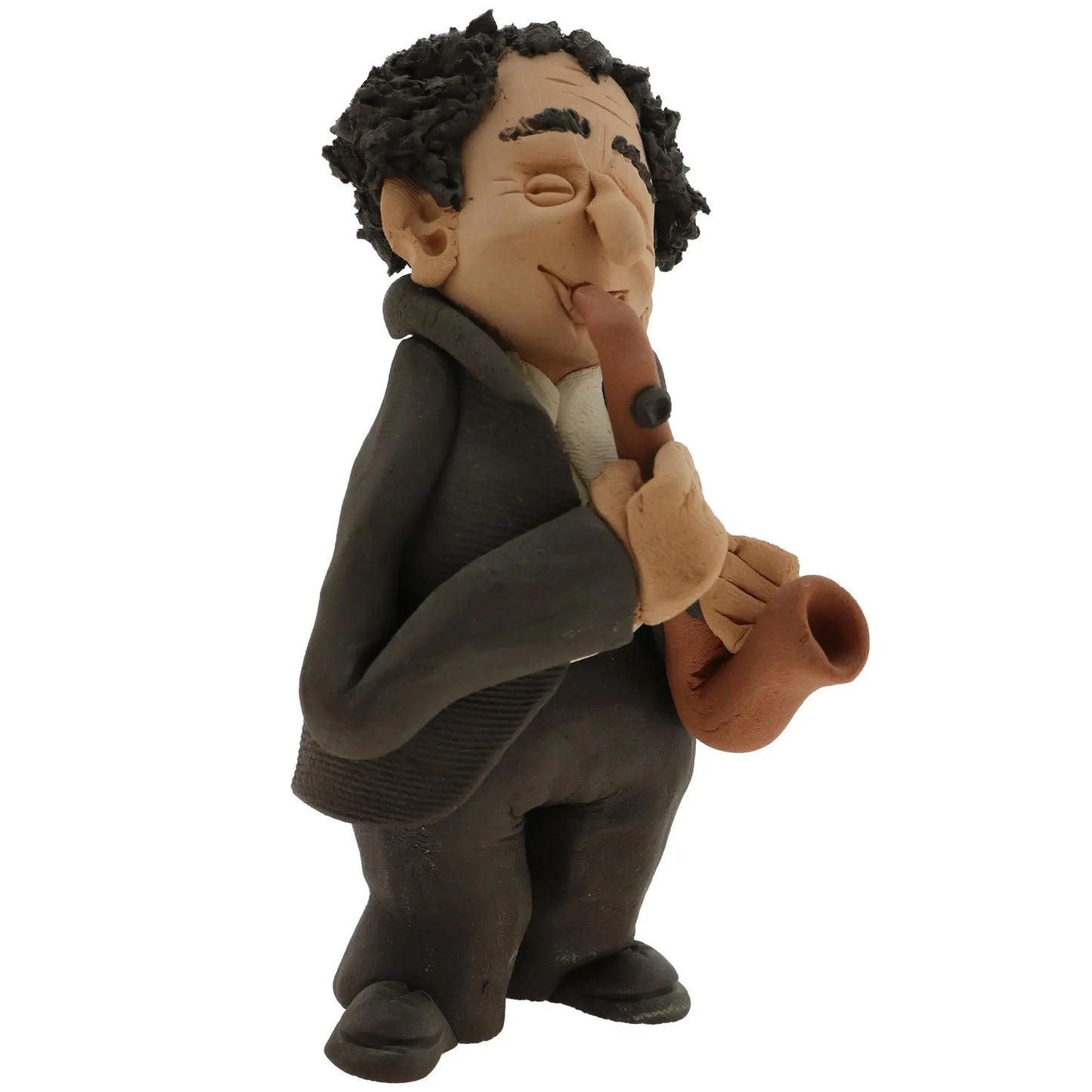 Handcrafted Ceramic figurine portraying a Jewish man Playing a Saxophone