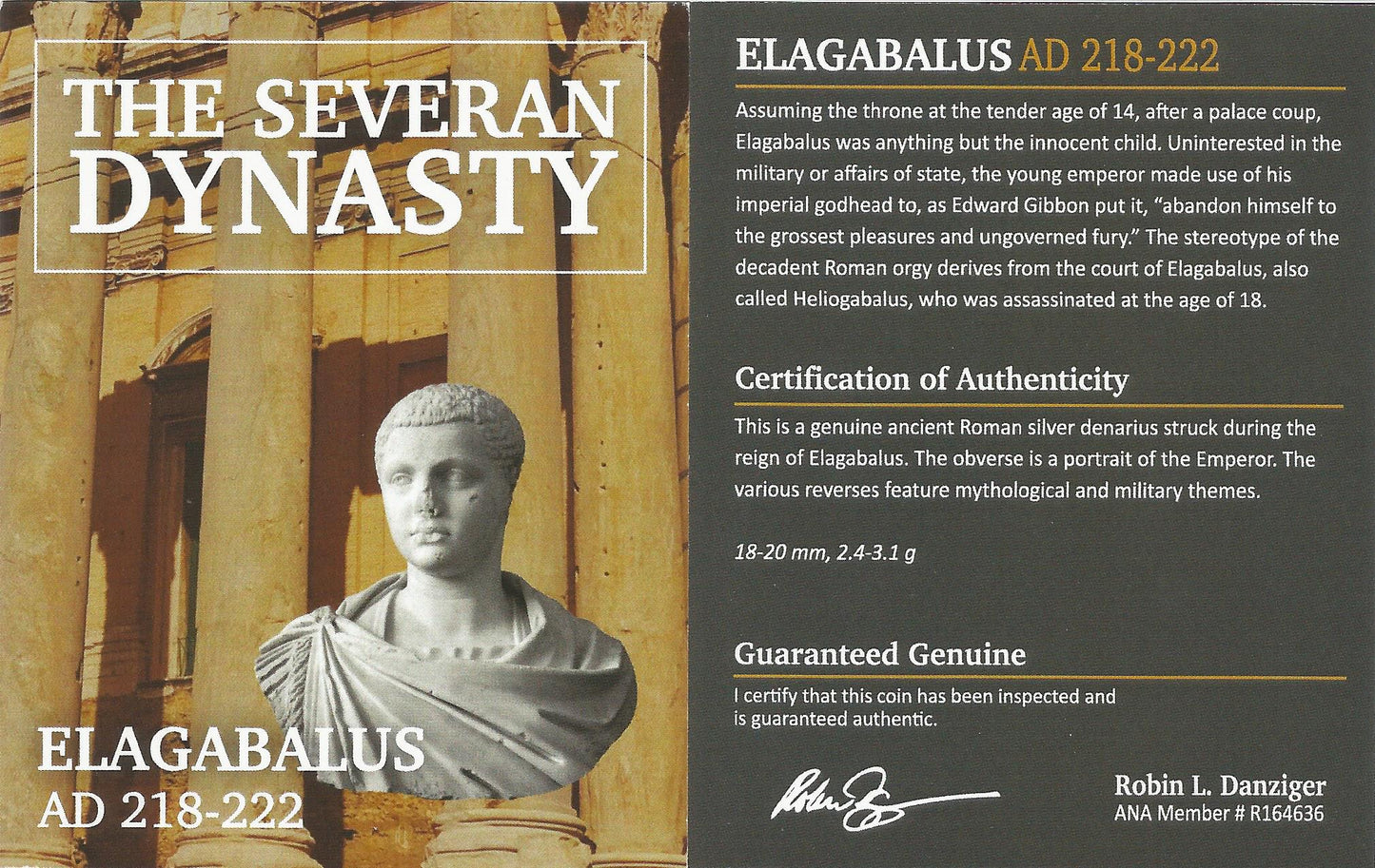 Roman Silver Denarius of Elagabalus (AD 218-222) NGC(VF)