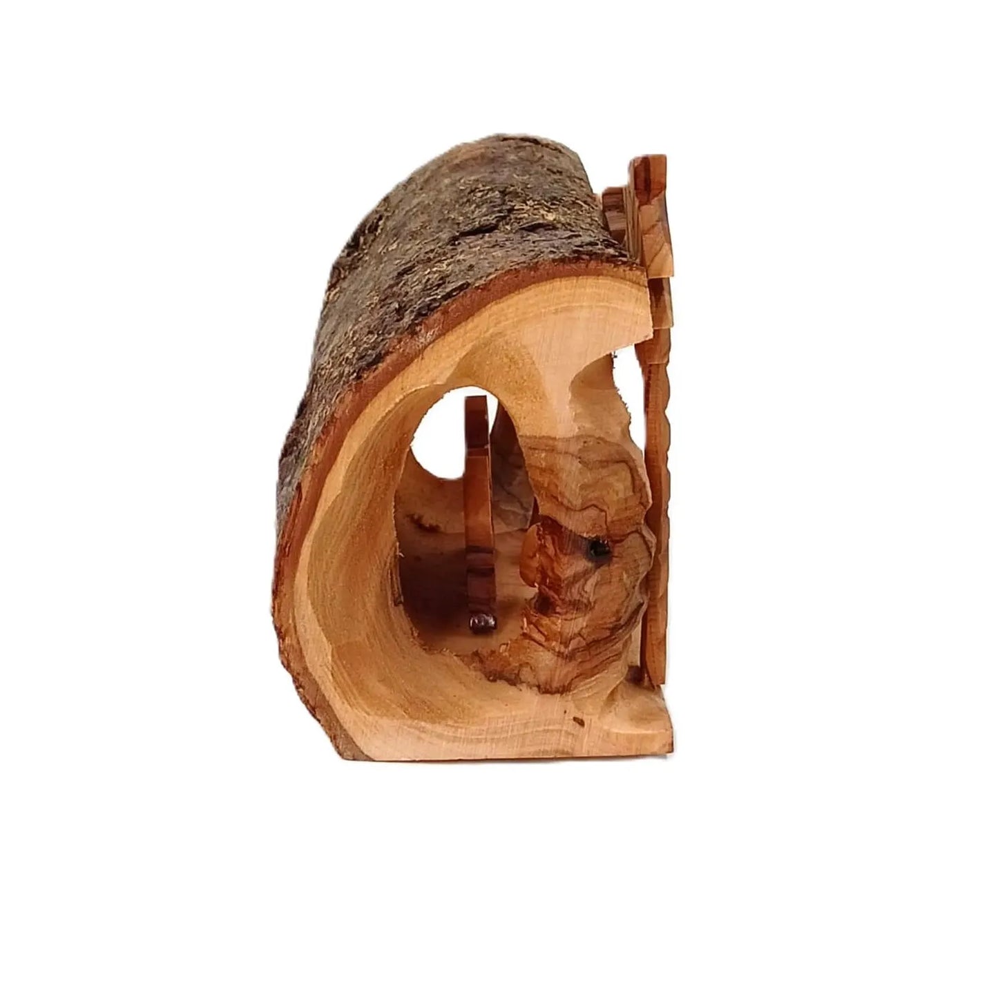 Nativity Scene and Figures Handcrafted Olive Wood Log Carving Christmas Ornament