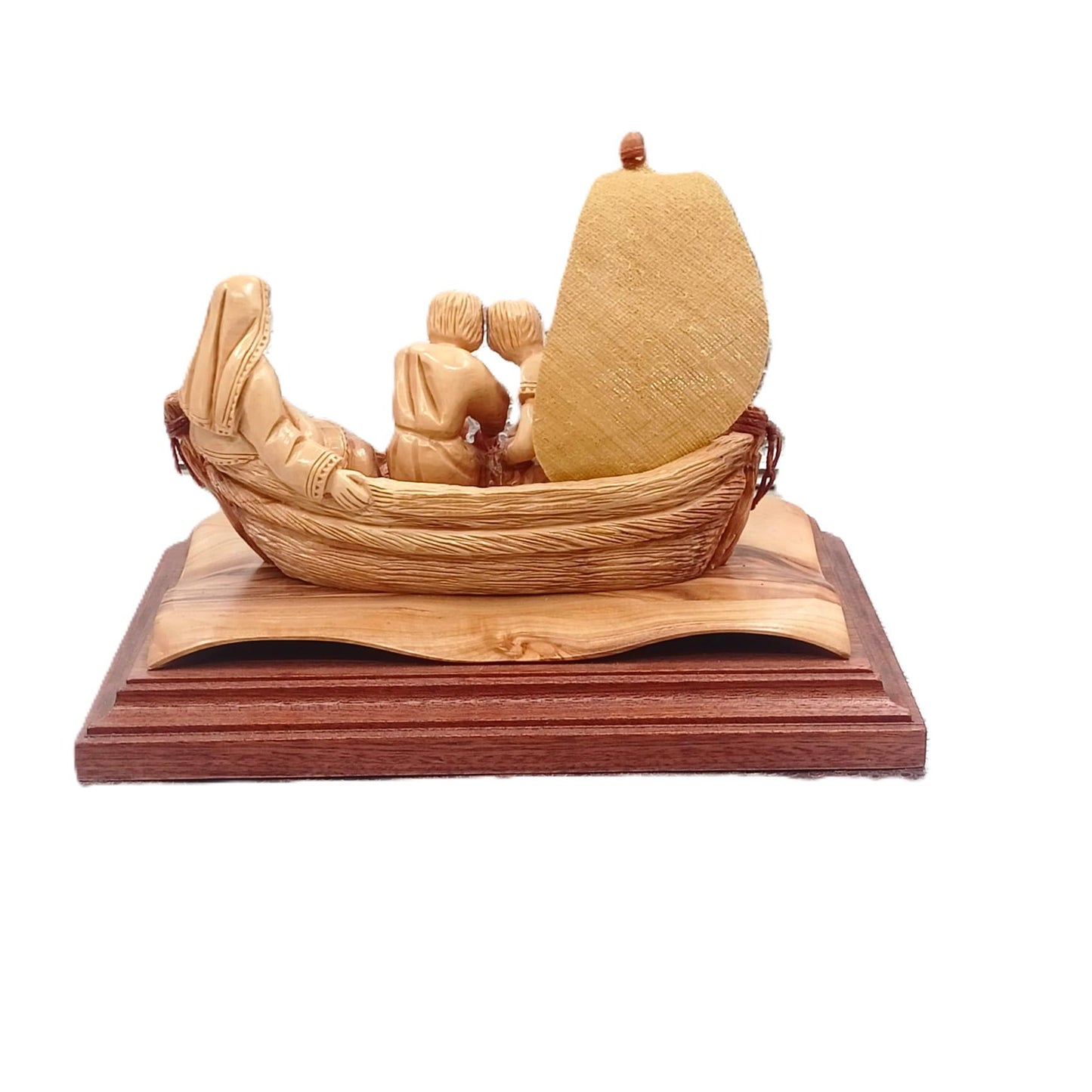 Olive Wood Statue portraying Jesus Christ's Miracle of the Fishermen Holy Land