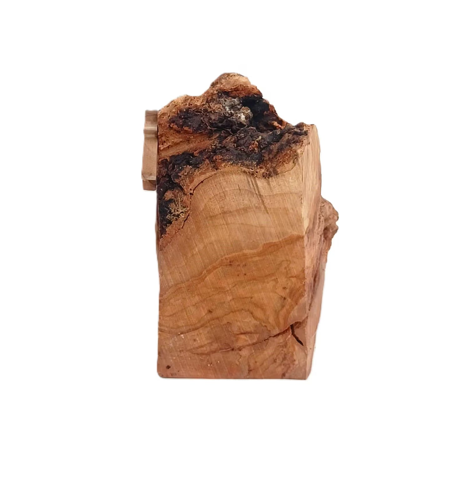 Olive Wood Nativity Scene Ornament – Hand-Carved Holy Family in Natural Log Setting