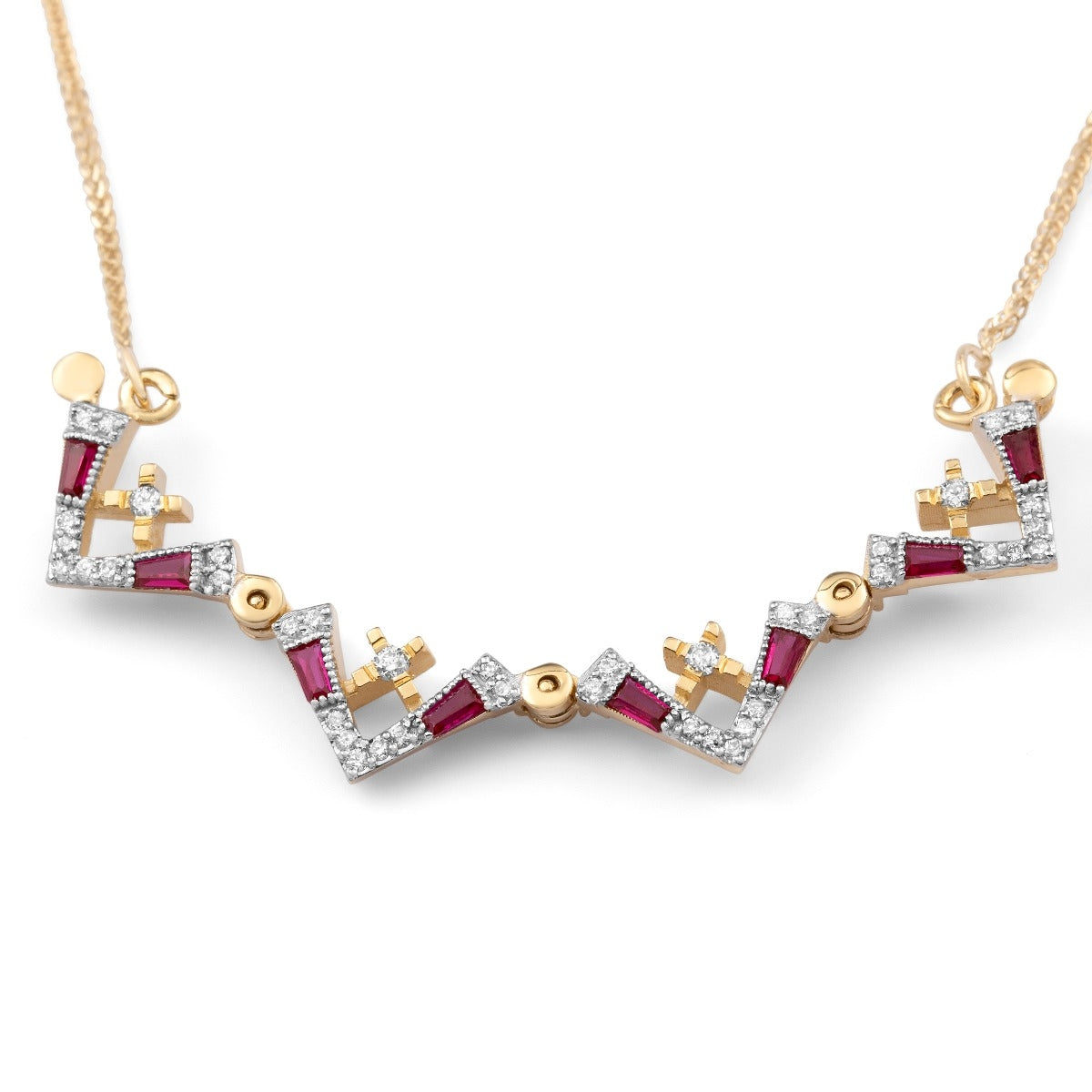 14K Gold Jerusalem Cross Diamond Necklace with Ruby