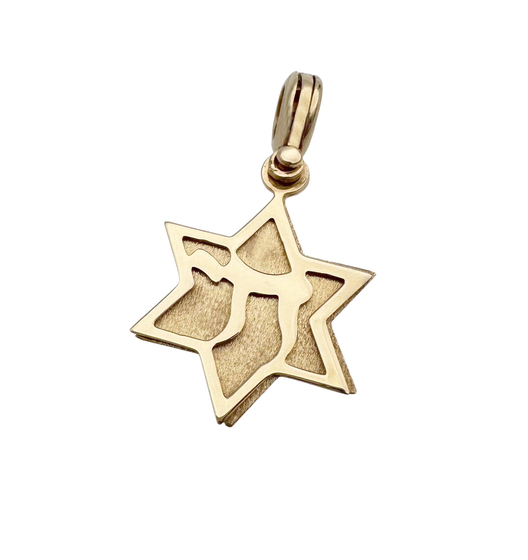 14k Gold 3 in 1 Gold Chai & Star of David Pendant