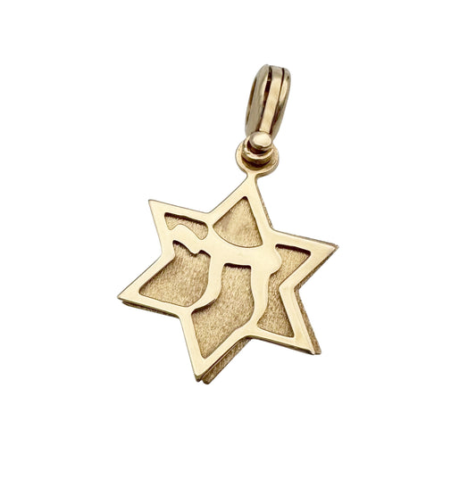 14k Yellow Gold 3 in One Gold Chai Star of David Pendant