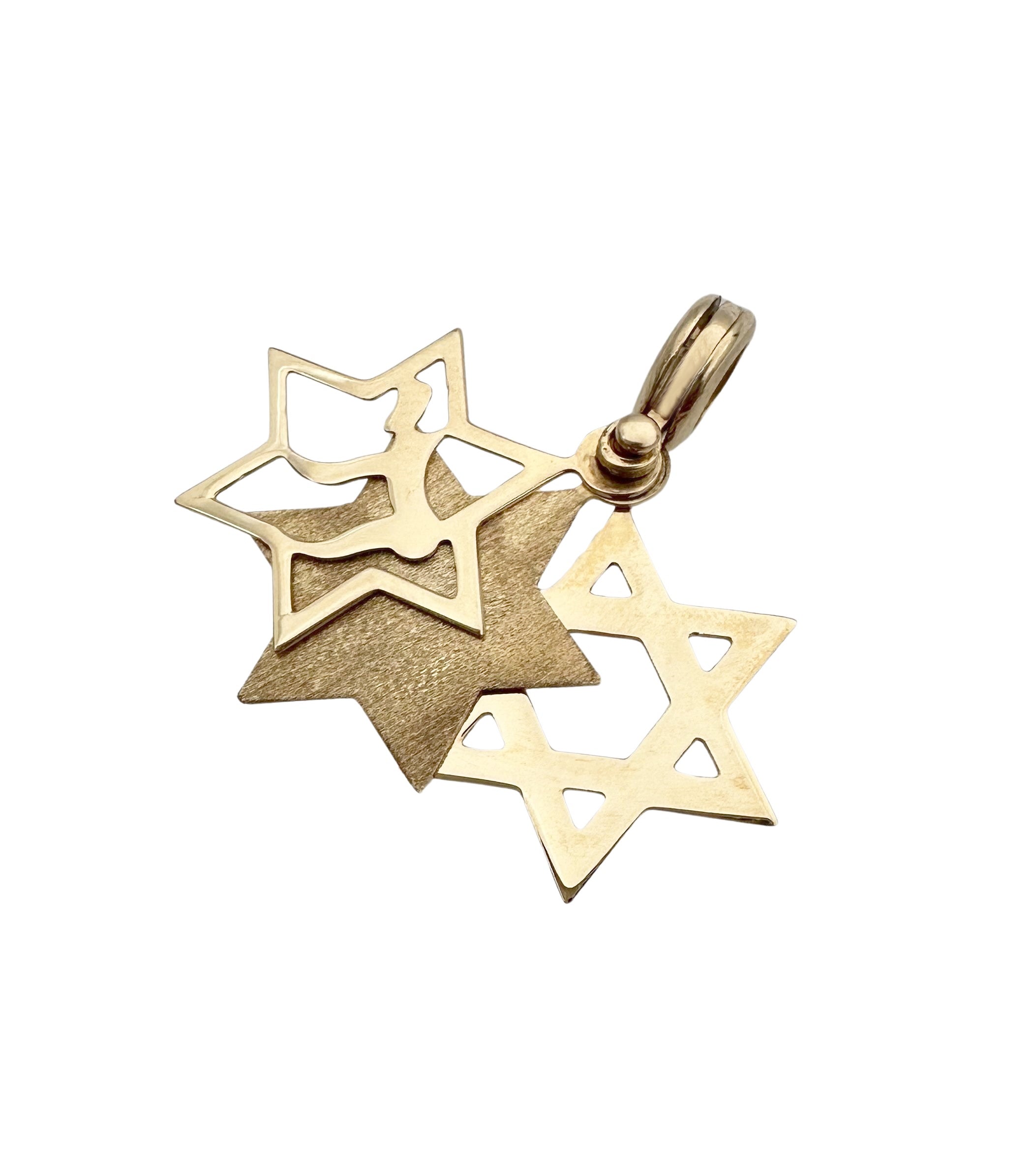 14k Gold 3 in 1 Gold Chai & Star of David Pendant