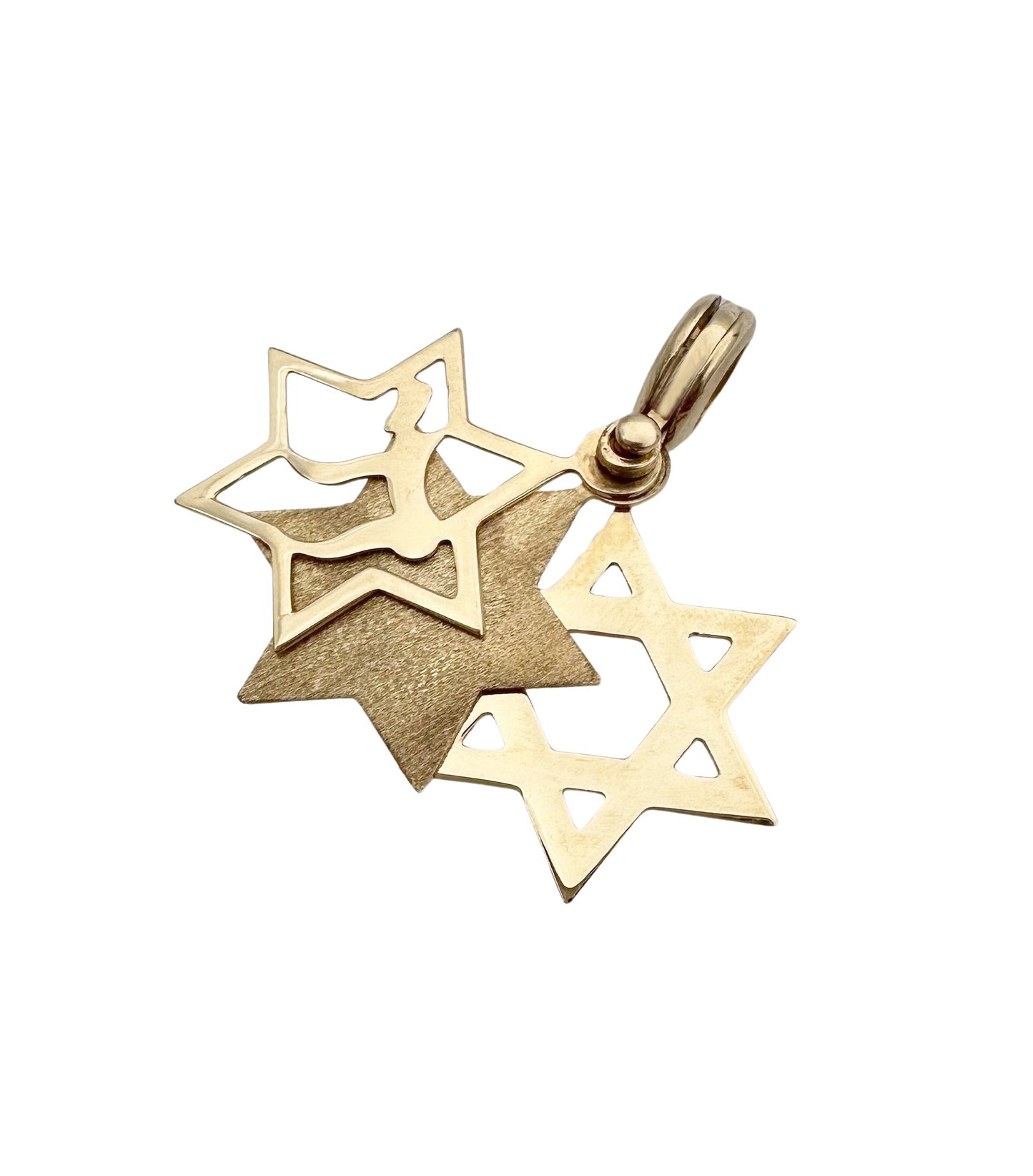 14k Yellow Gold 3 in One Gold Chai Star of David Pendant