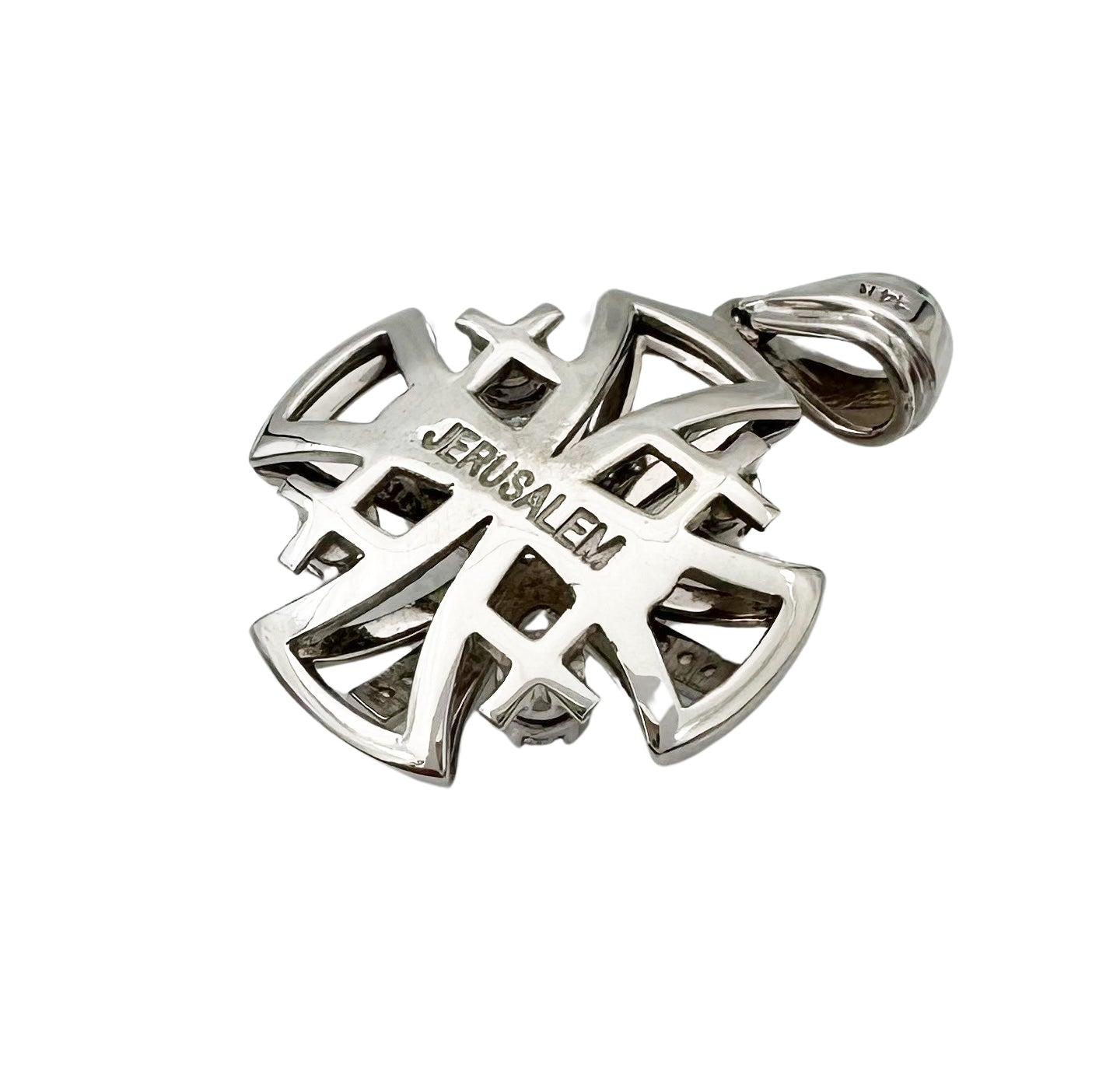 14K White Gold Jerusalem Cross Pendant with 33 Diamonds