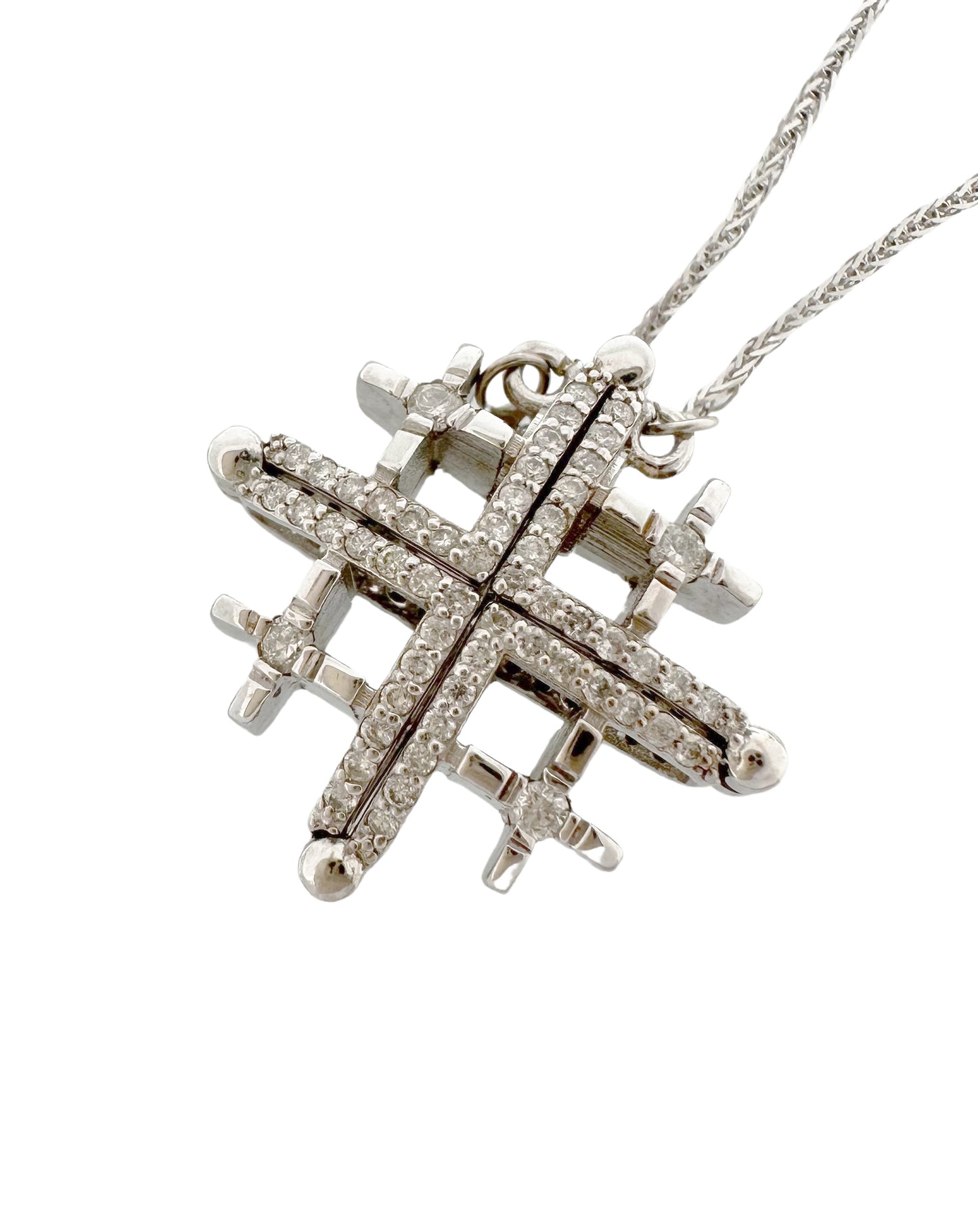 14K Gold Double-Sided Jerusalem Cross Black/White Diamond Necklace