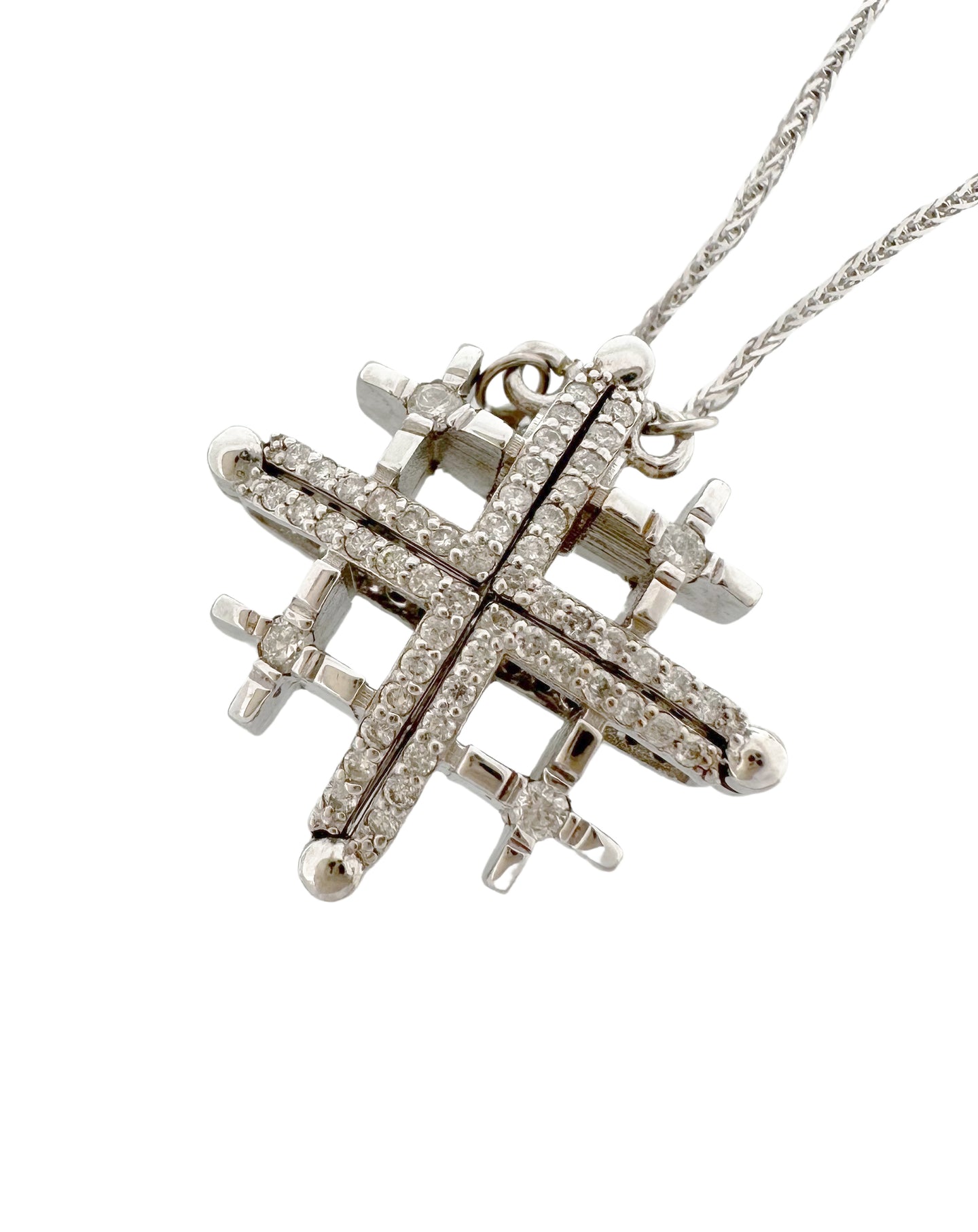 14K Gold Double-Sided Jerusalem Cross Black/White Diamond Necklace