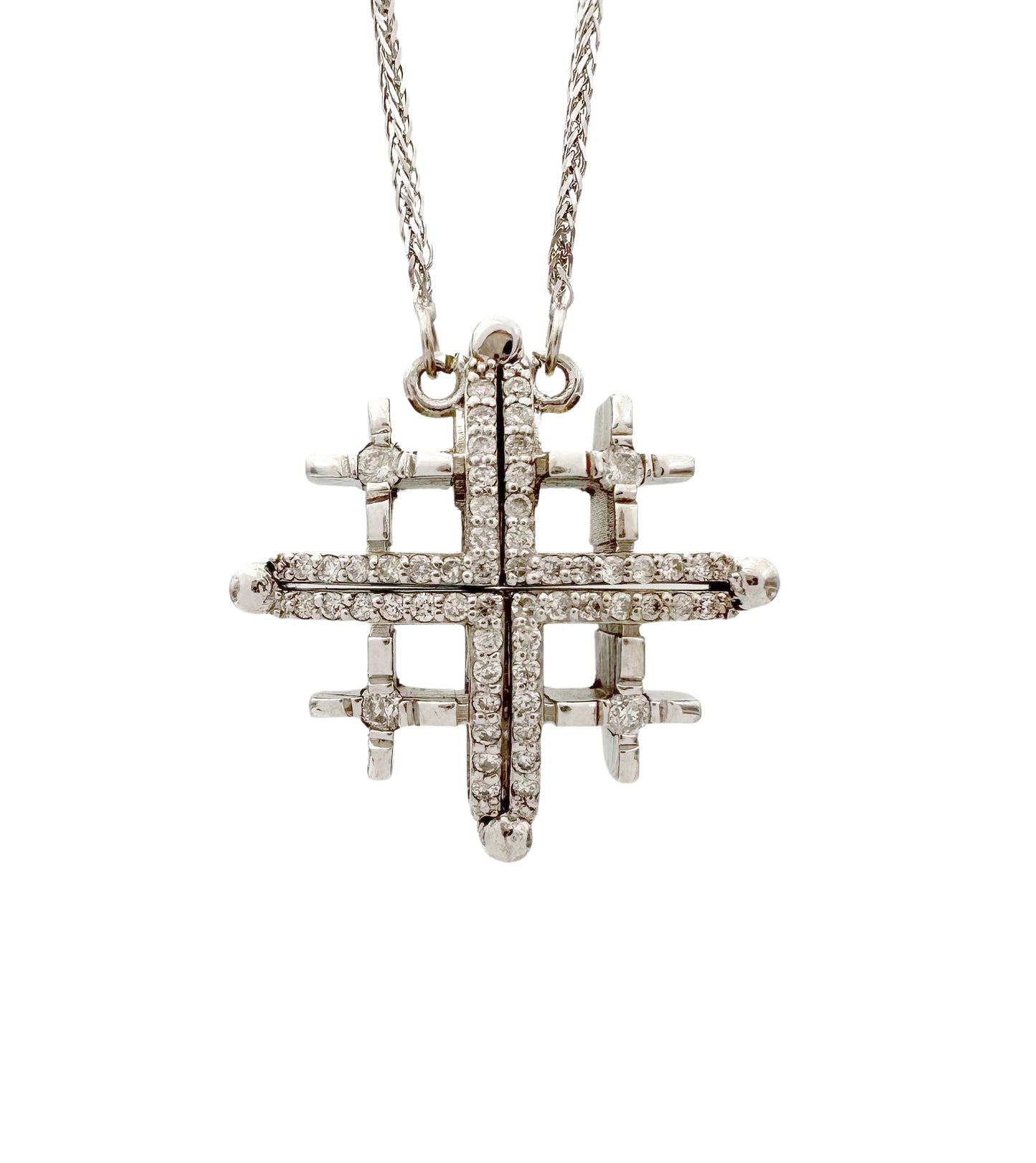 14K Gold Double-Sided Jerusalem Cross Black/White Diamond Necklace