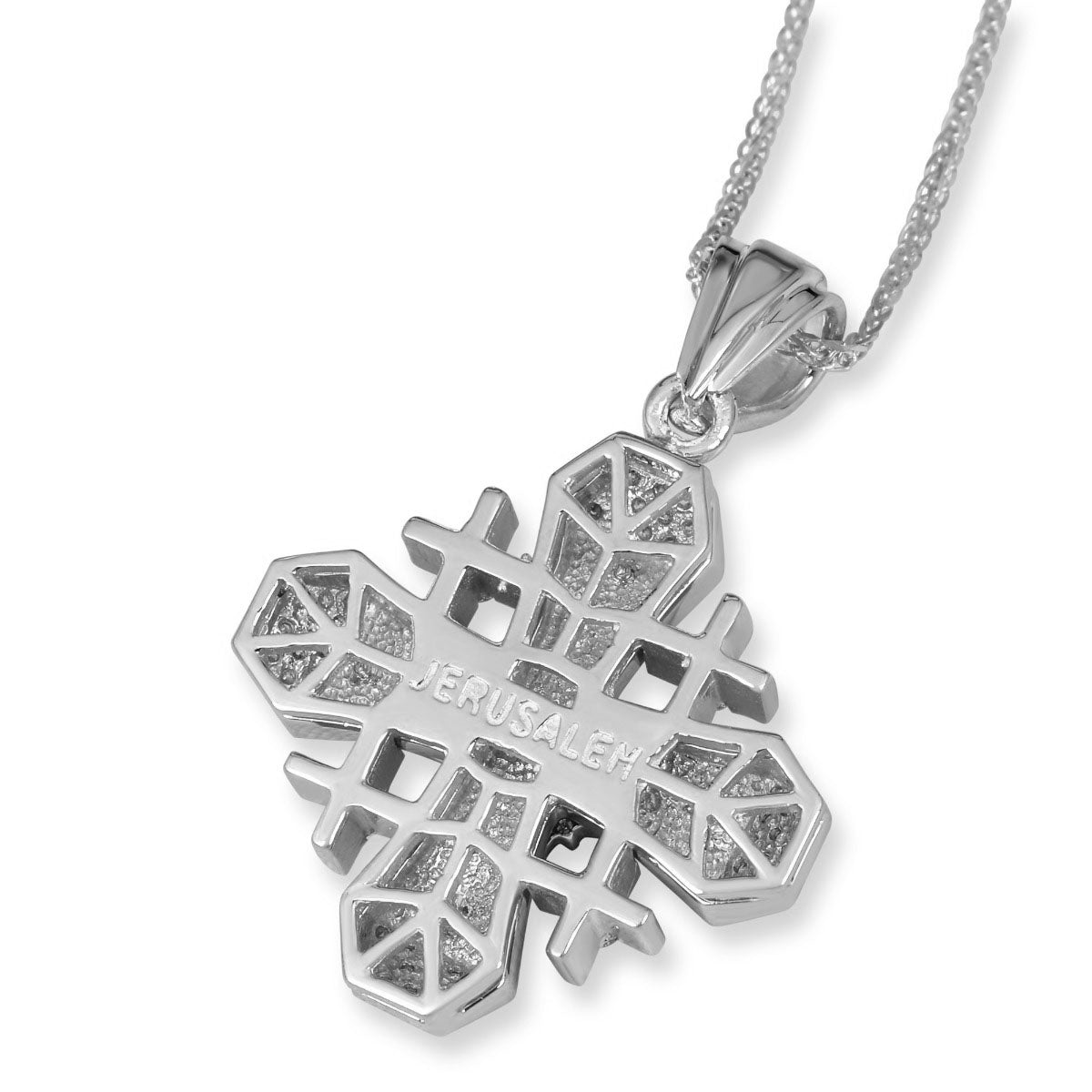 Deluxe Geometric 14K White Gold and Diamond Jerusalem Cross Pendant