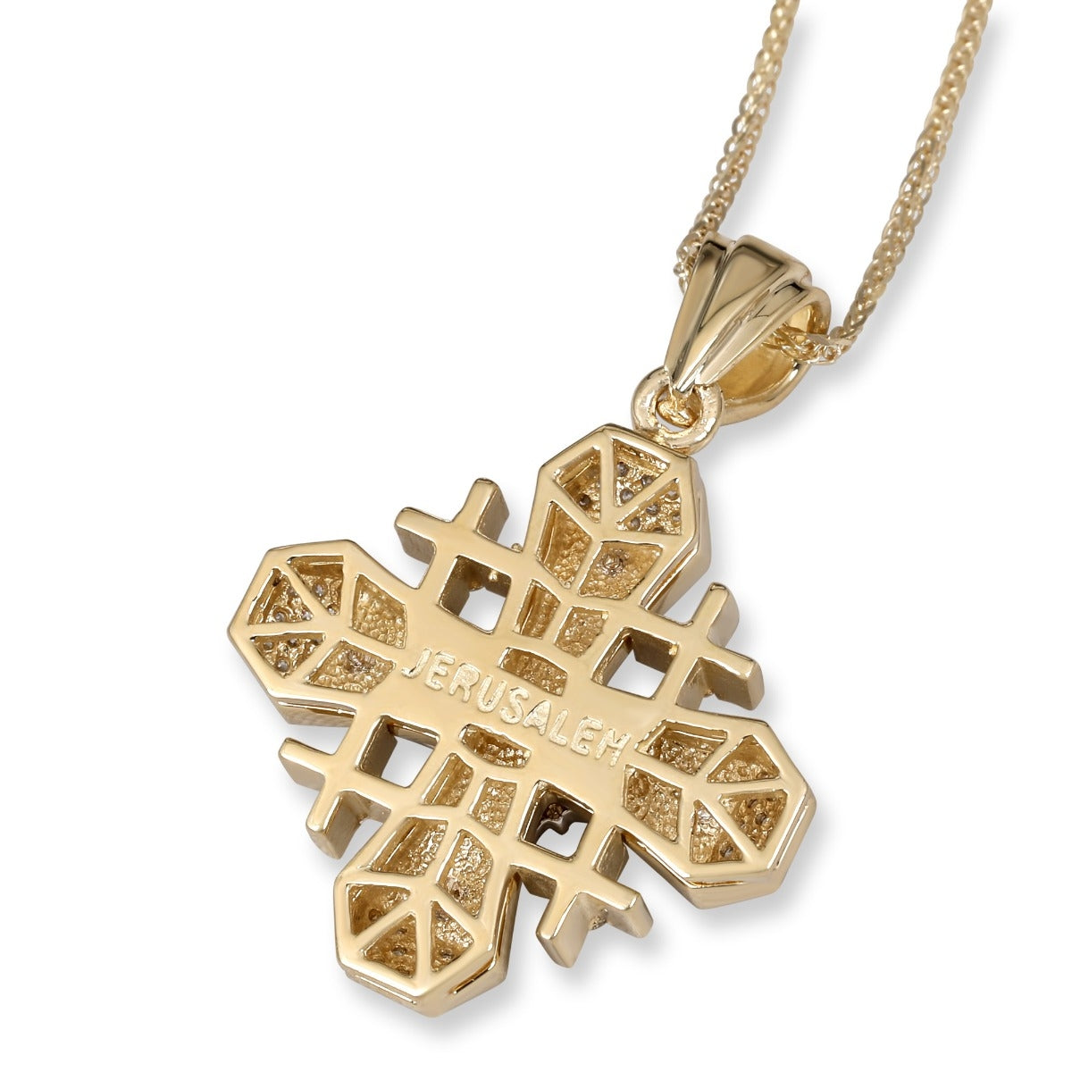 Deluxe Geometric 14K Yellow Gold and Diamond Jerusalem Cross Pendant