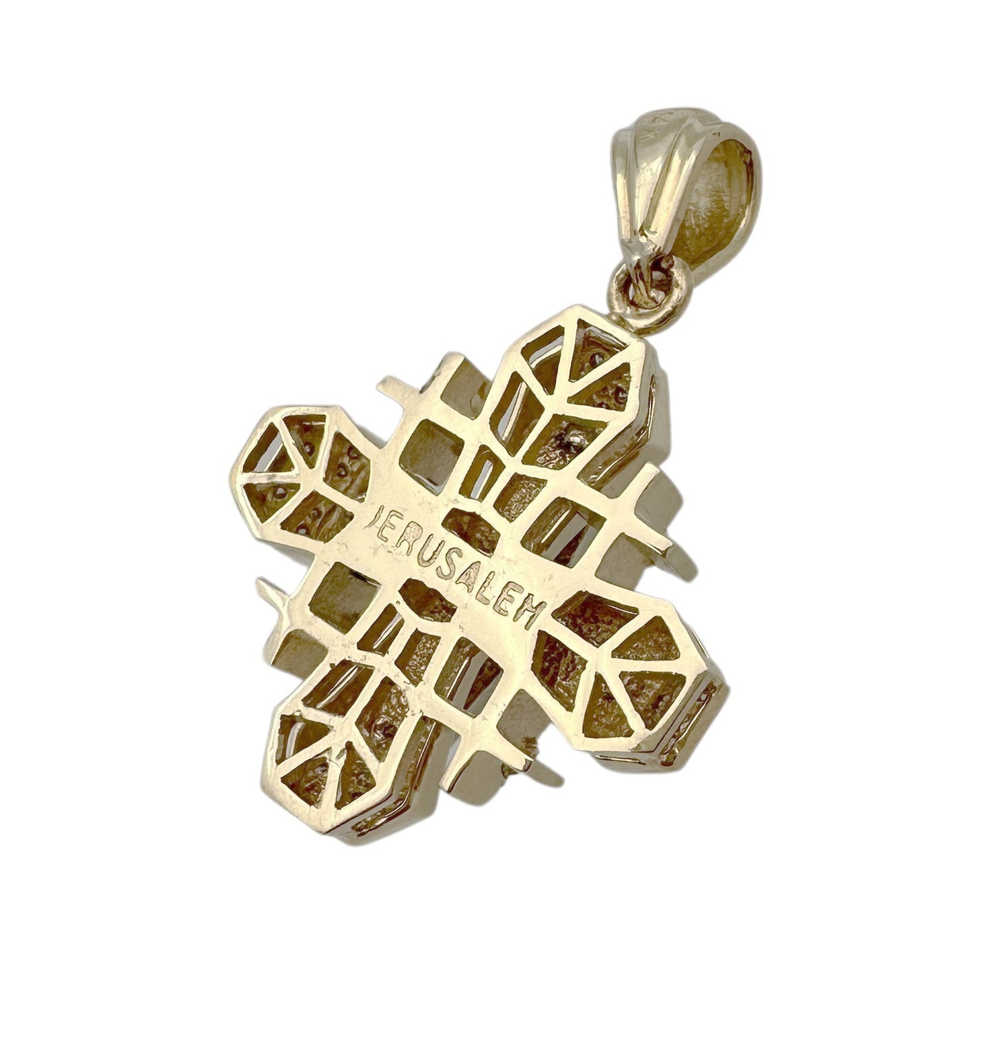 Deluxe Geometric 14K Yellow Gold and Diamond Jerusalem Cross Pendant