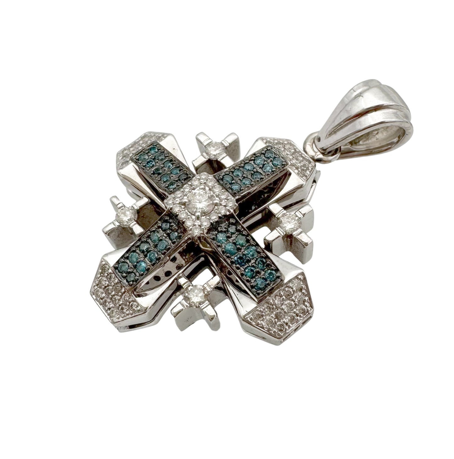 Deluxe Geometric 14K White Gold and Diamond Jerusalem Cross Pendant