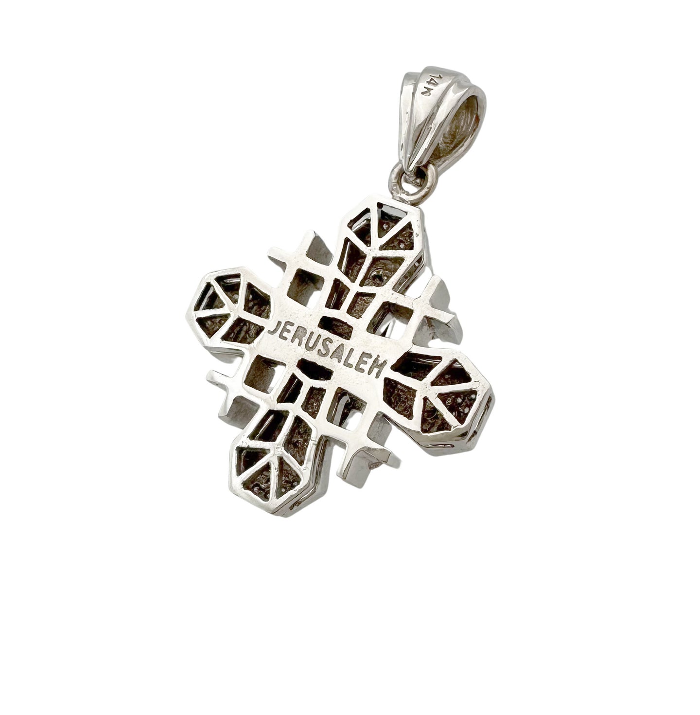 Deluxe Geometric 14K White Gold and Diamond Jerusalem Cross Pendant