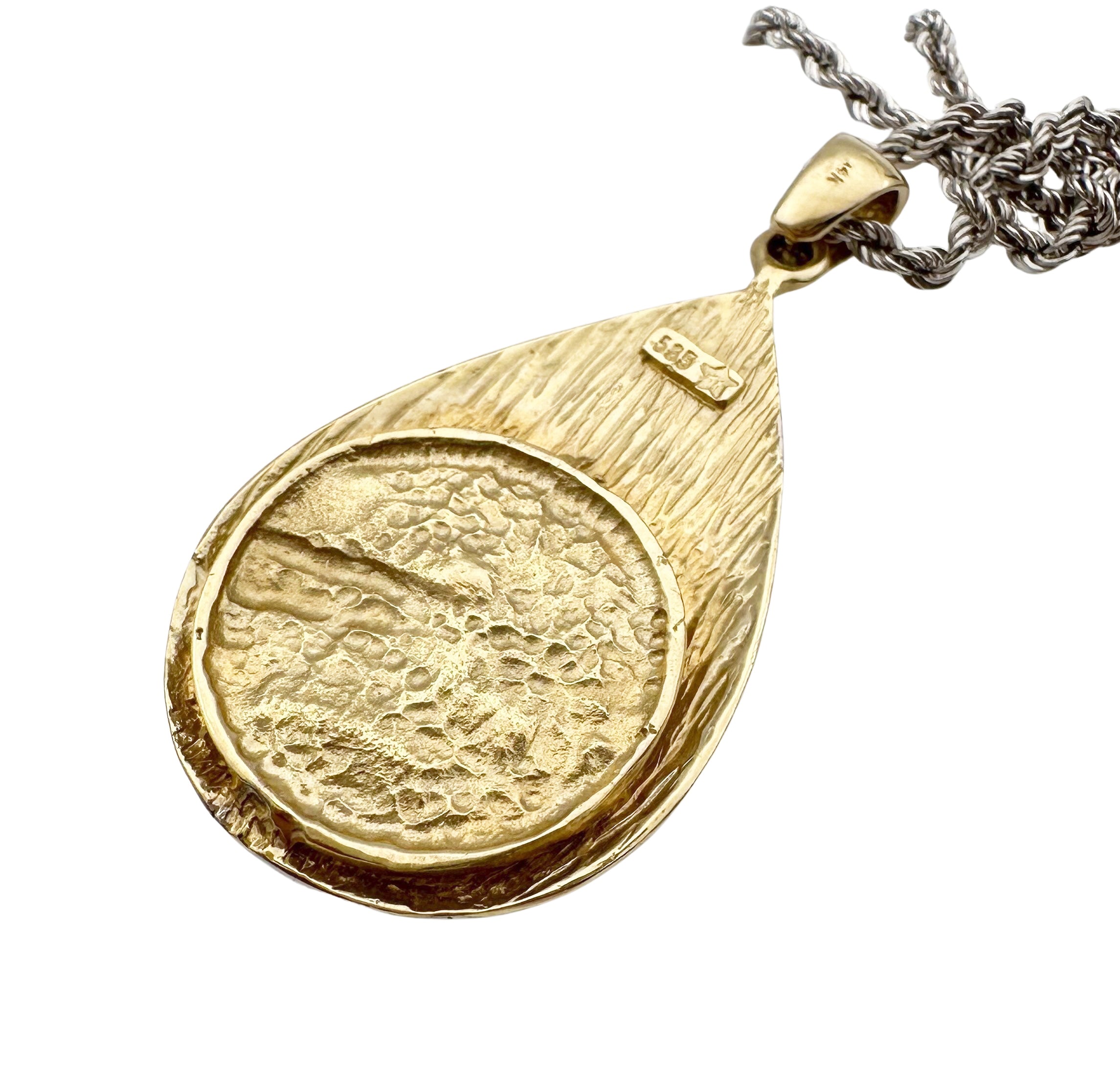 14k Gold Two Tone Gold Jerusalem Old City Tear Drop Pendant