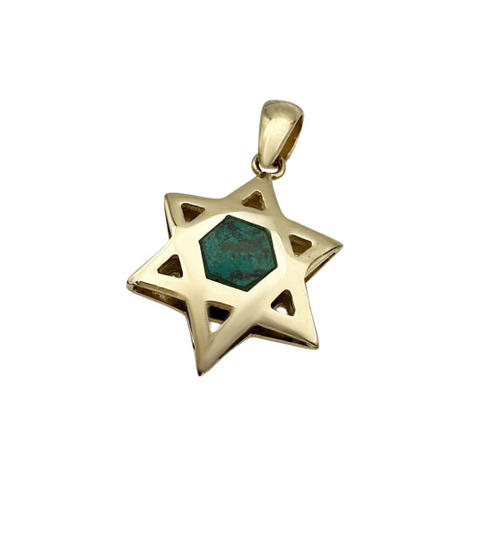 14k Yellow Gold and Eilat Stone Double-Sided Classic Star of David Necklace
