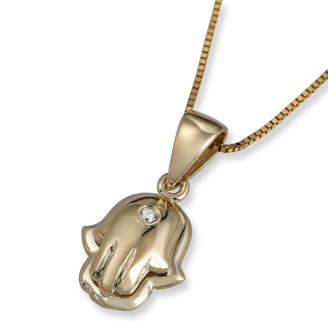 14K Gold Hamsa Pendant with Diamond