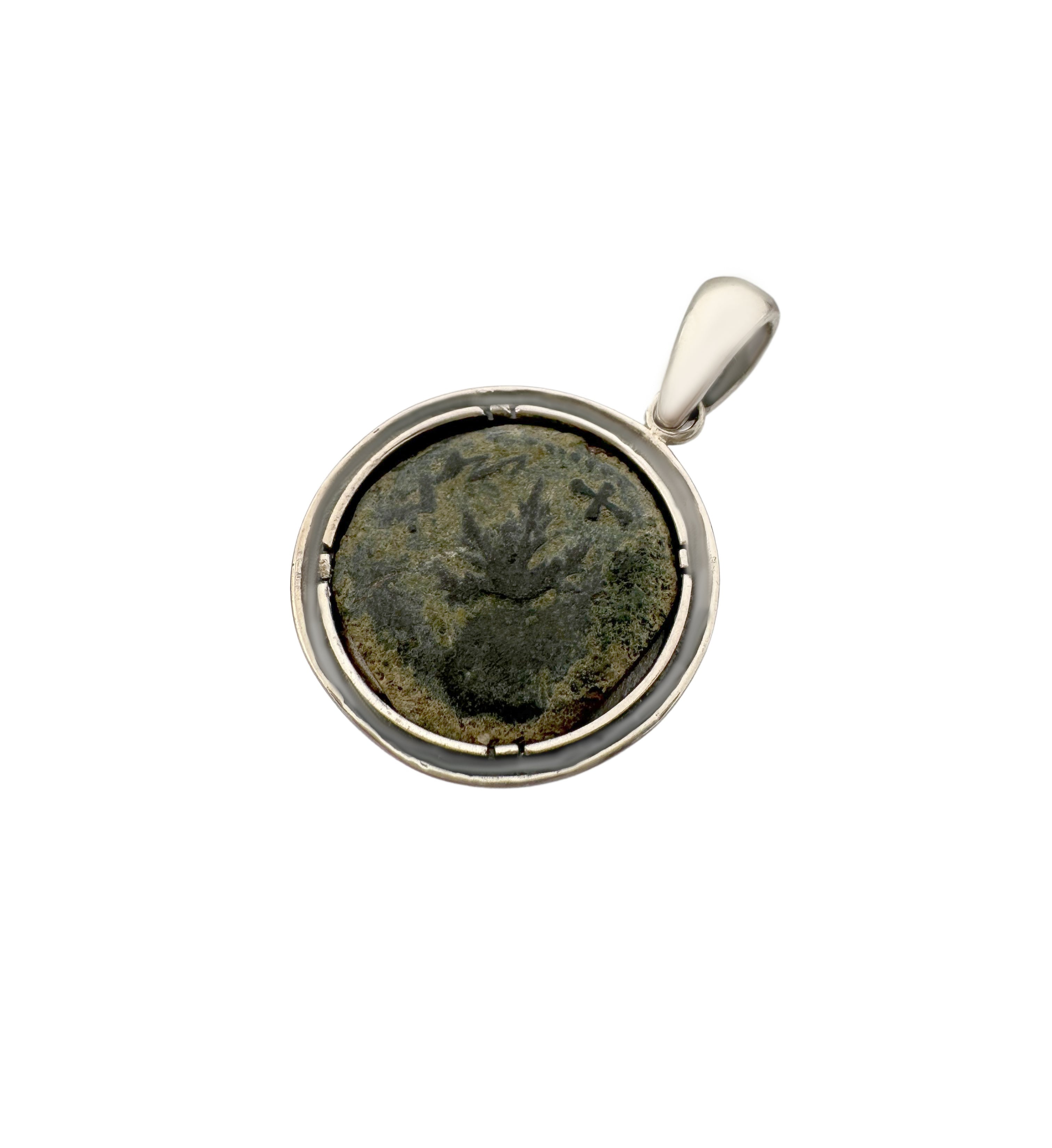 Ancient Jewish Freedom of Zion Masada Coin Set in Sterling Silver Woven Pendant