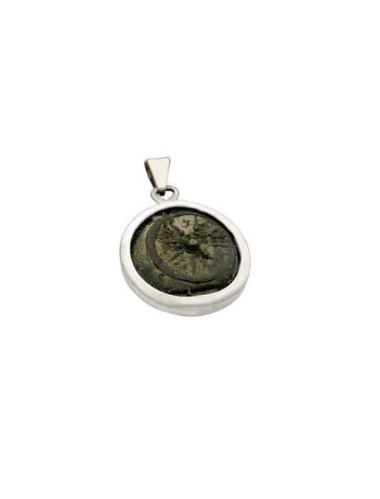 Ancient Widow’s Mite / Jewish Hasmonean Coin Set in  Sterling Silver Pendant