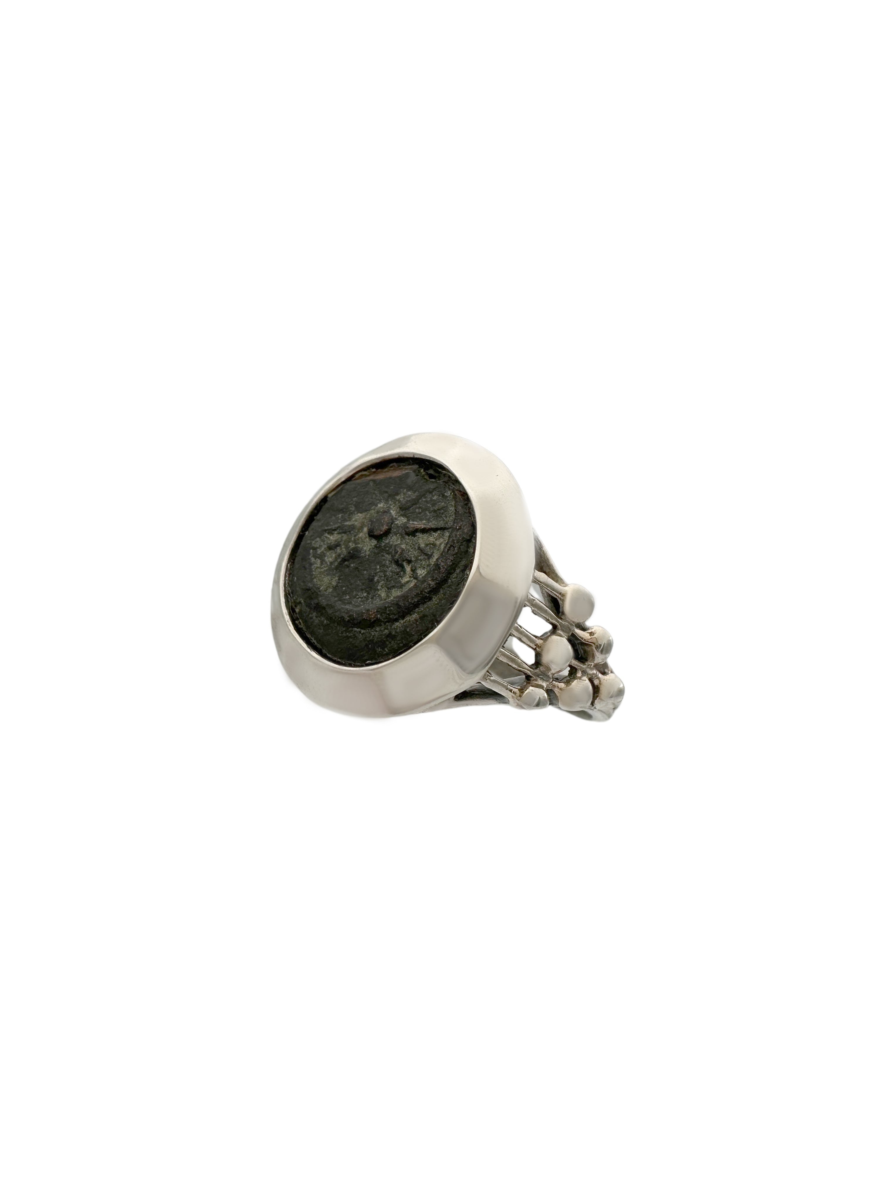 Ancient Widow’s Mite / Jewish Hasmonean Coin Set in Decorated Sterling Silver Ring