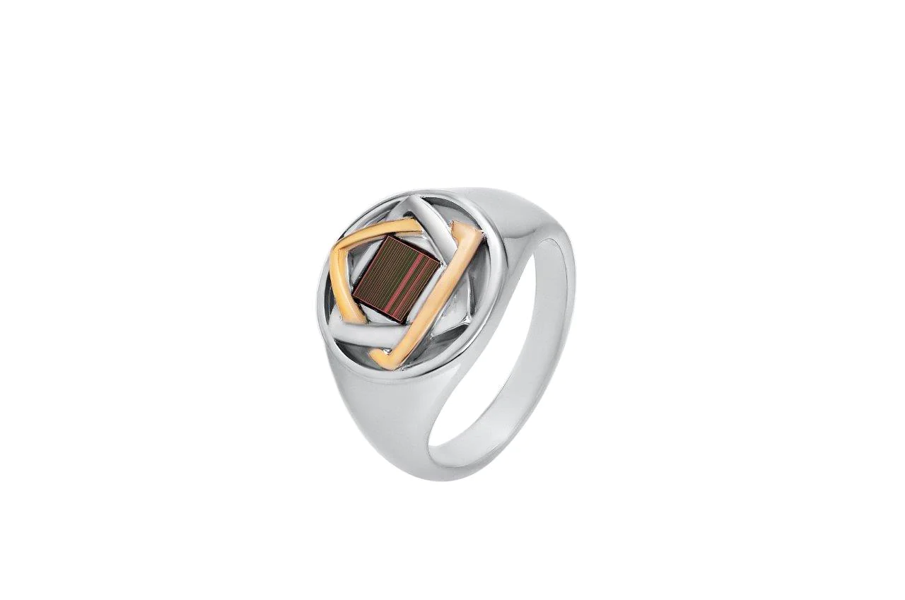 silver and 9K Gold Ring Jerusalem Nano Bible Torah - Star of David