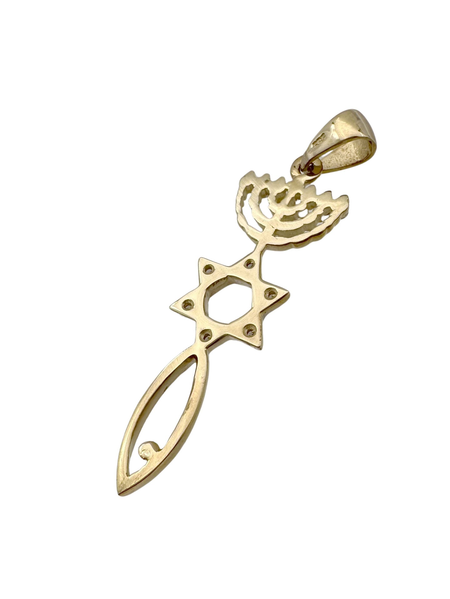 14K Yellow Gold Messianic Grafted-In Pendant with Diamond Accents