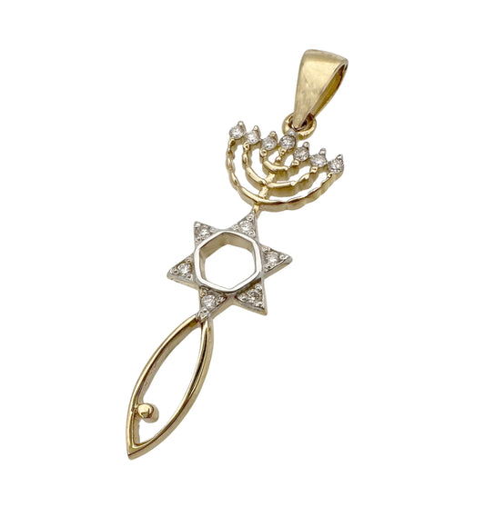 14K Yellow Gold Messianic Grafted-In Pendant with Diamond Accents