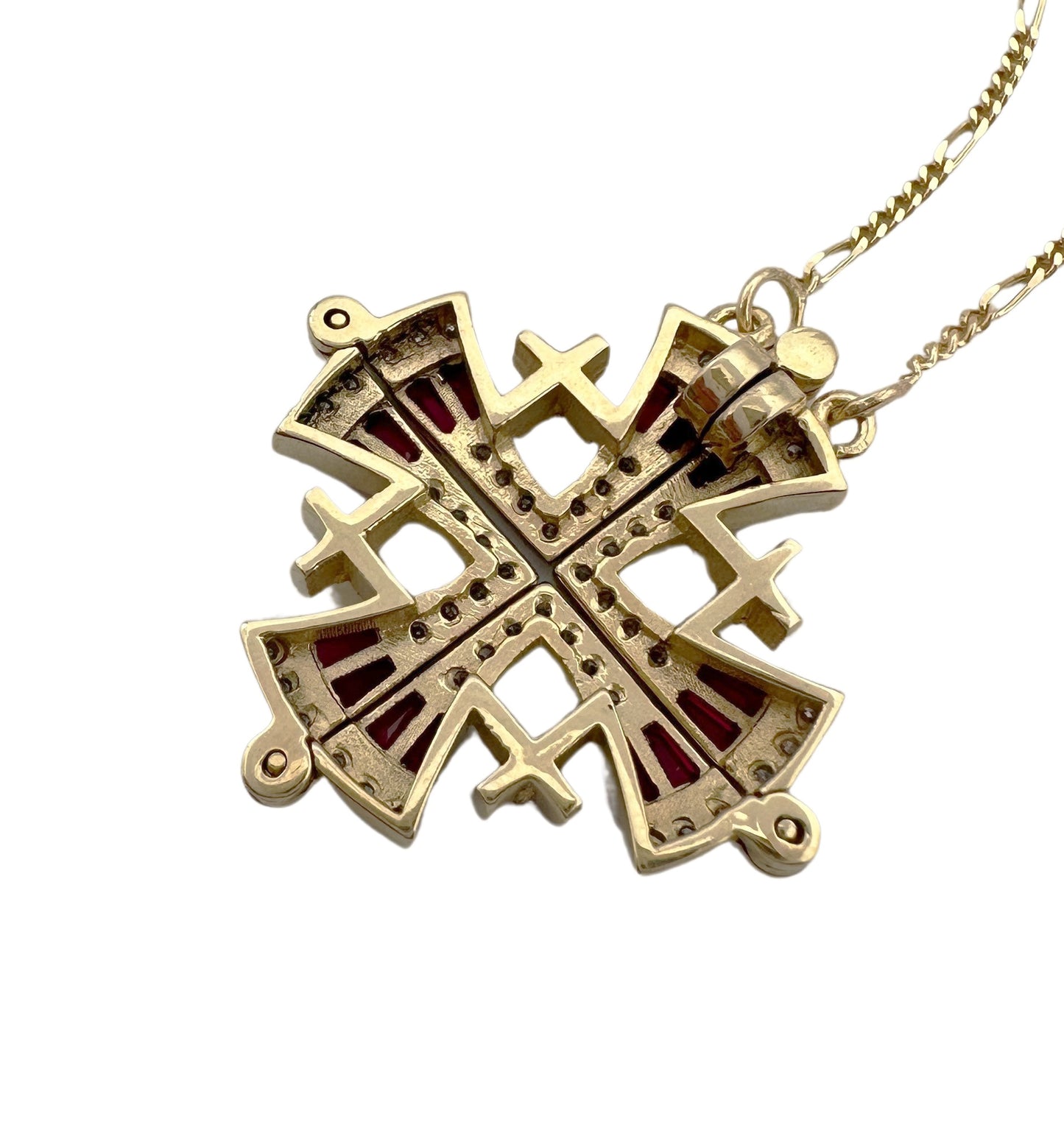 14K Gold Jerusalem Cross Diamond Necklace with Ruby