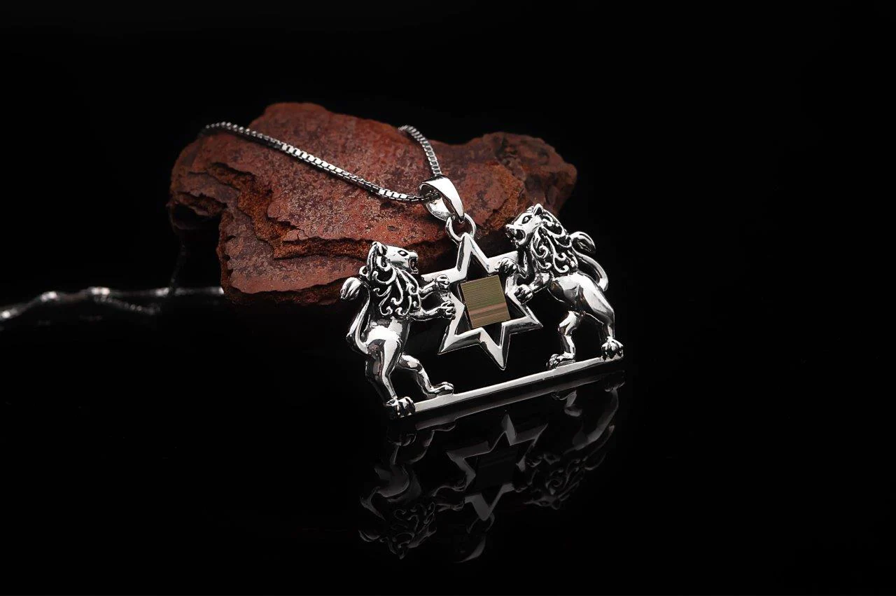 Lion of Judah and Magen David - Jerusalem Nano Bible Torah, Silver Pendant