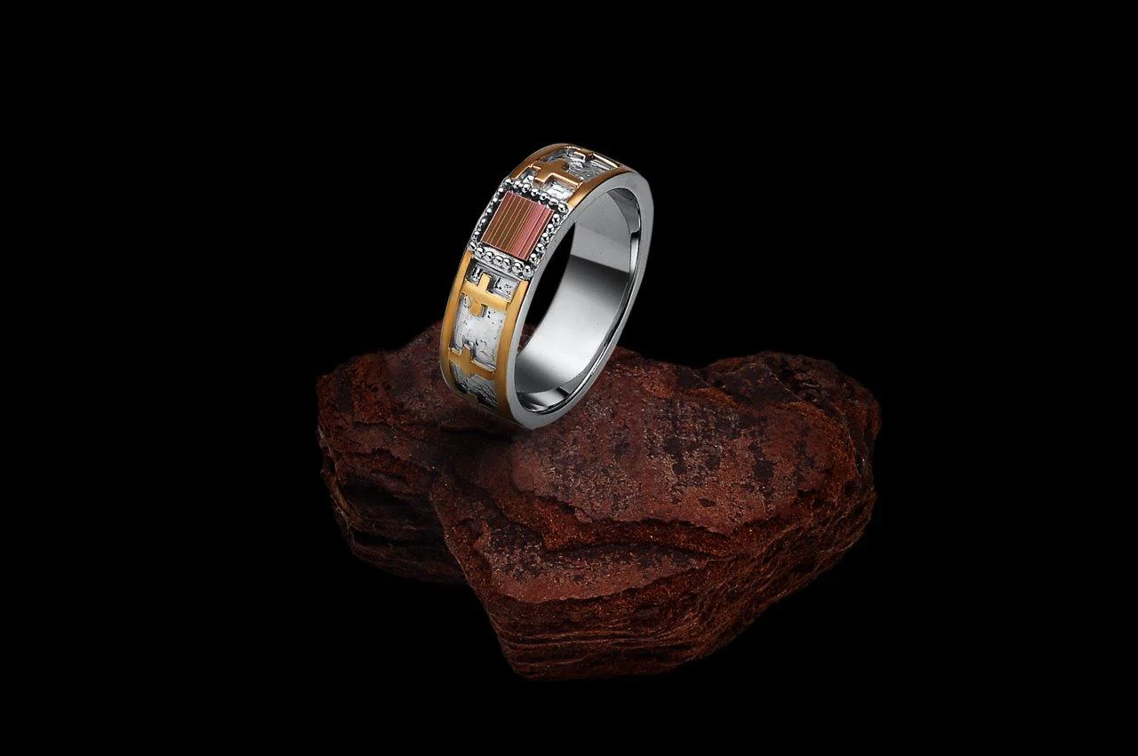 Silver and 9K Gold Ring Jerusalem Nano New Testament- Cross