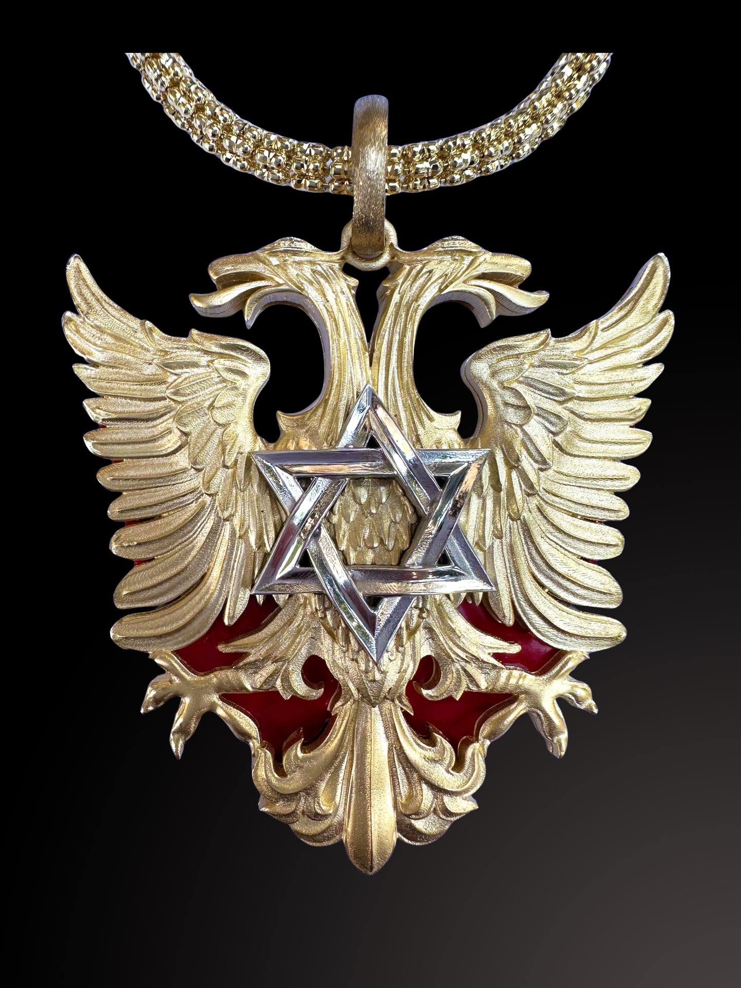14K Gold Double-Headed Eagle Pendant with Star of David - Premium Judaica Jewelry