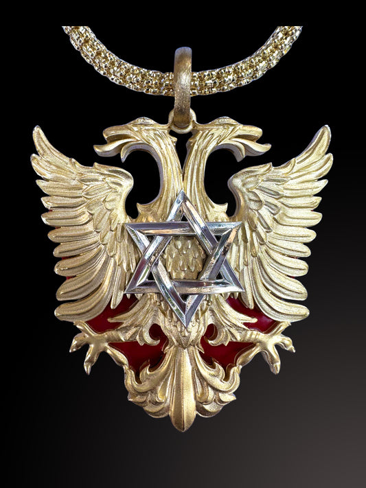 14K Gold Double-Headed Eagle Pendant with Star of David - Premium Judaica Jewelry