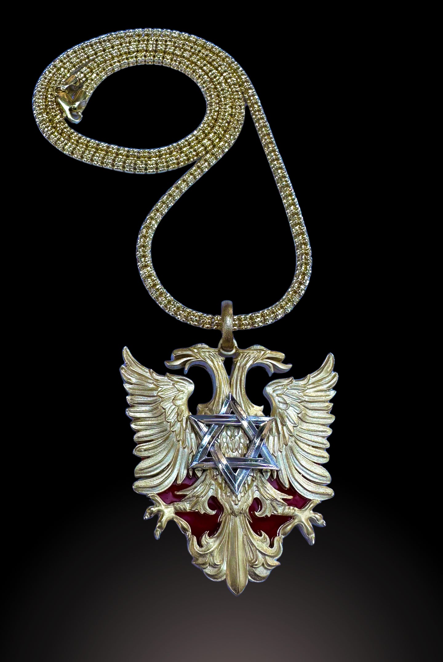14K Gold Double-Headed Eagle Pendant with Star of David - Premium Judaica Jewelry